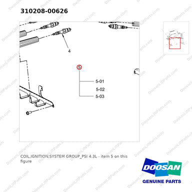 310208-00626 COIL,IGNITION;SYSTEM GROUP_PSI 4.3L - parts diagram, item 5 shown - genuine Doosan / Bobcat forklift part