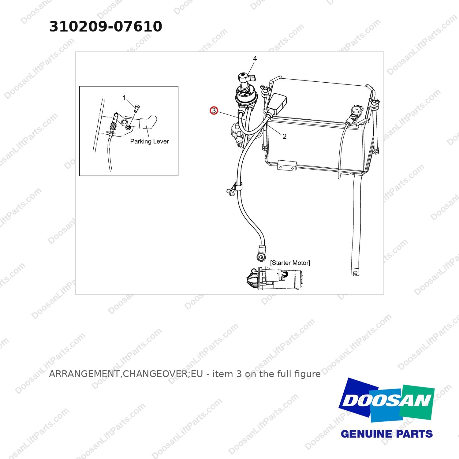 310209-07610 ARRANGEMENT,CHANGEOVER;EU - full parts diagram, item 3 marked - genuine Doosan / Bobcat forklift part