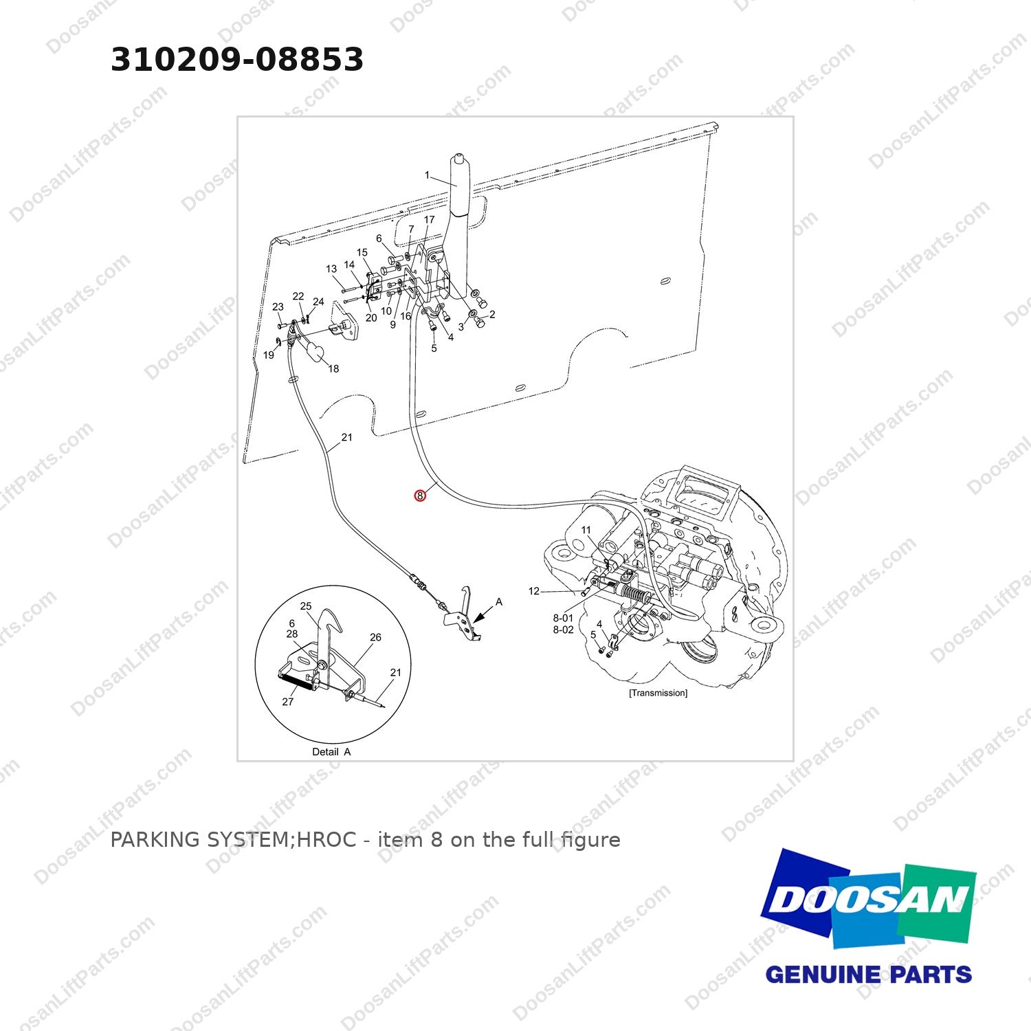 310209-08853 PARKING SYSTEM;HROC - full parts diagram, item 8 marked - genuine Doosan / Bobcat forklift part