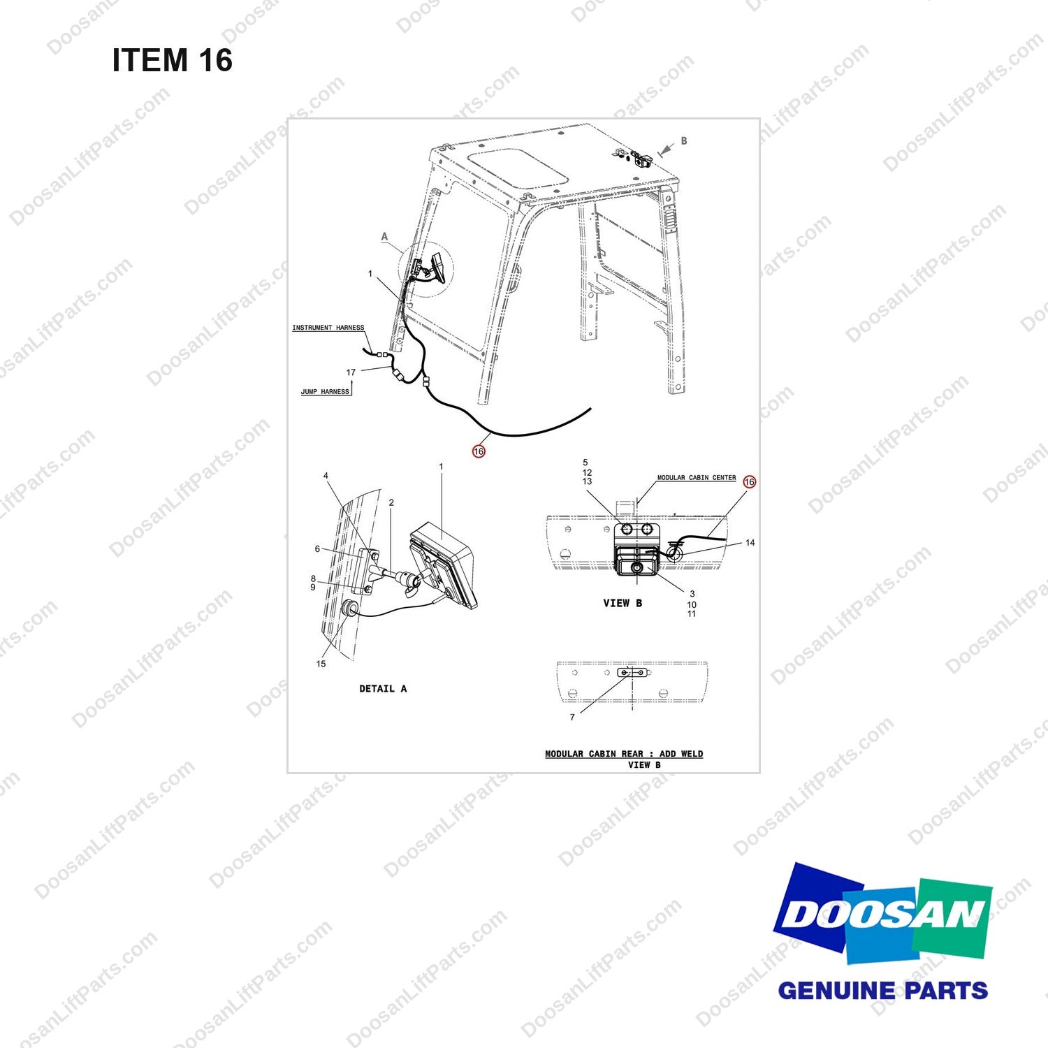 310401-02325 OPTION- REAR VIEW CAMERA;FOR MODULAR C - full parts diagram, item 16 marked - genuine Doosan / Bobcat forklift part