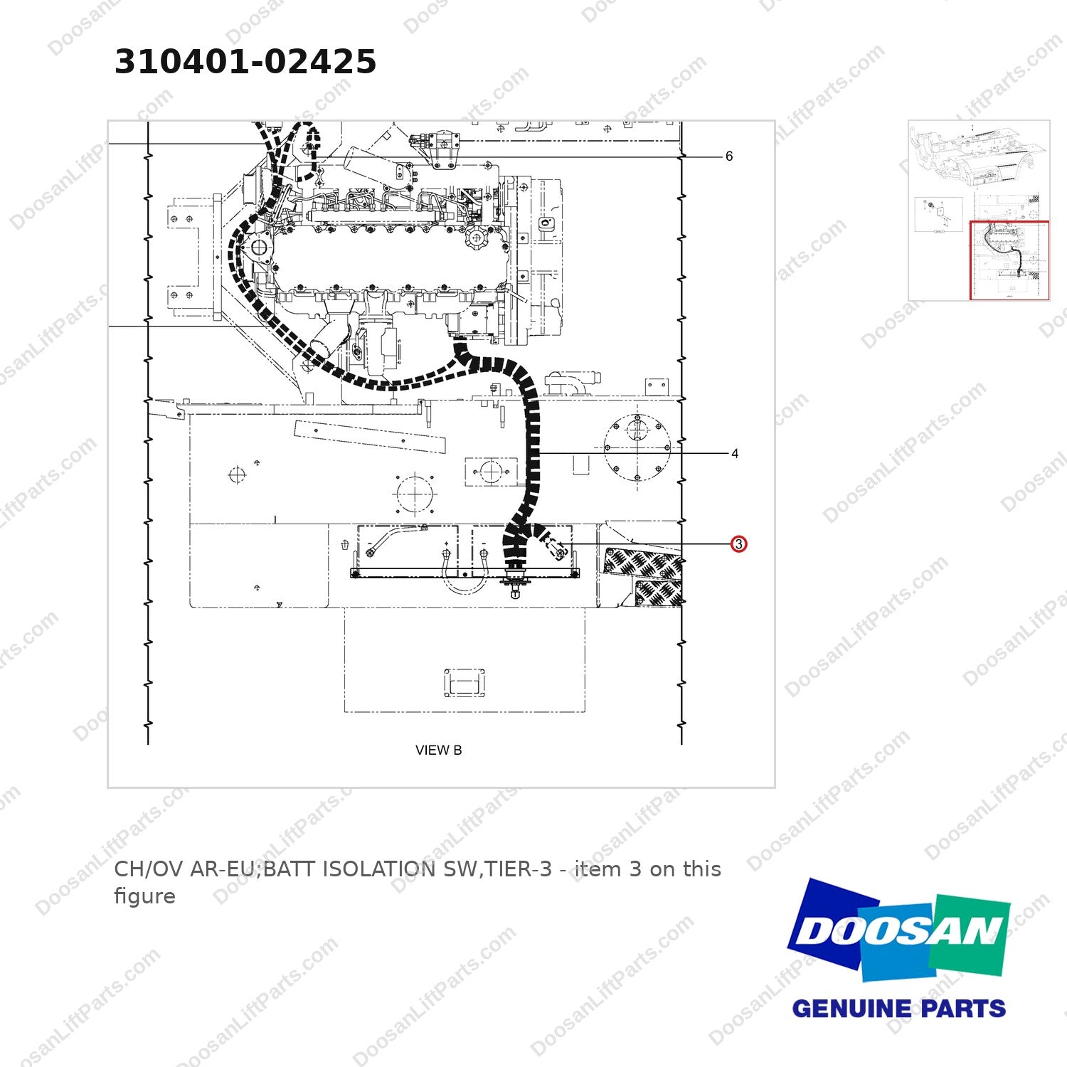 310401-02425 CH/OV AR-EU;BATT ISOLATION SW,TIER-3 - parts diagram, item 3 shown - genuine Doosan / Bobcat forklift part