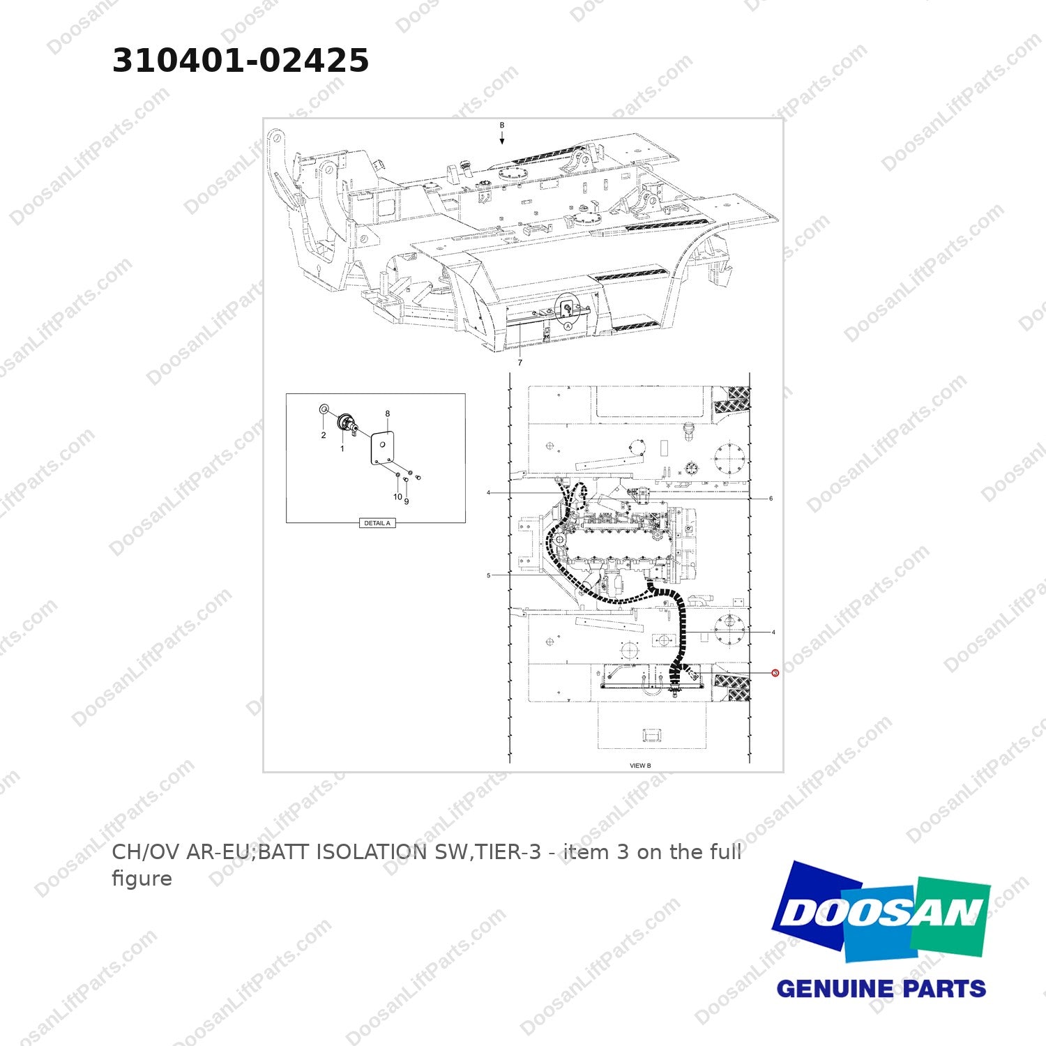310401-02425 CH/OV AR-EU;BATT ISOLATION SW,TIER-3 - full parts diagram, item 3 marked - genuine Doosan / Bobcat forklift part