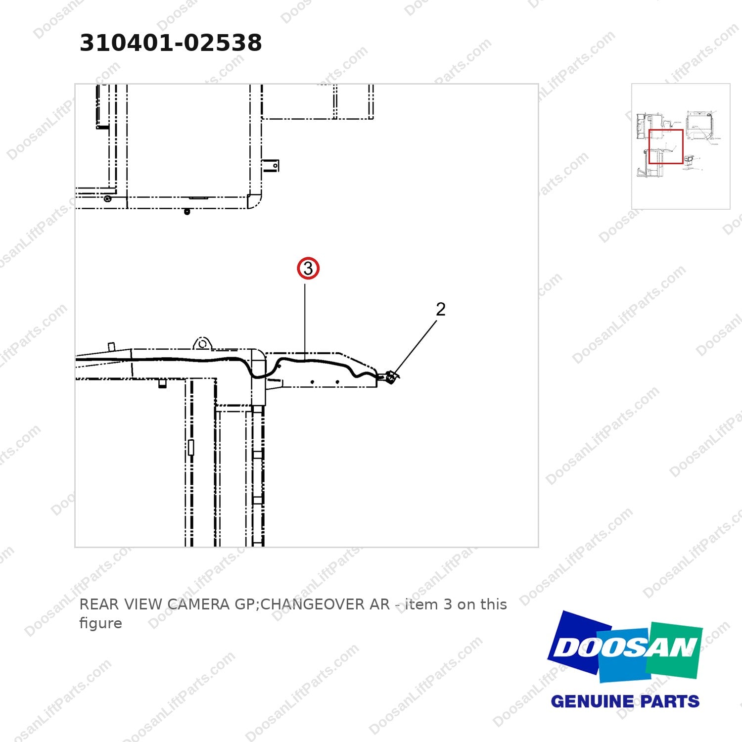 310401-02538 REAR VIEW CAMERA GP;CHANGEOVER AR - parts diagram, item 3 shown - genuine Doosan / Bobcat forklift part