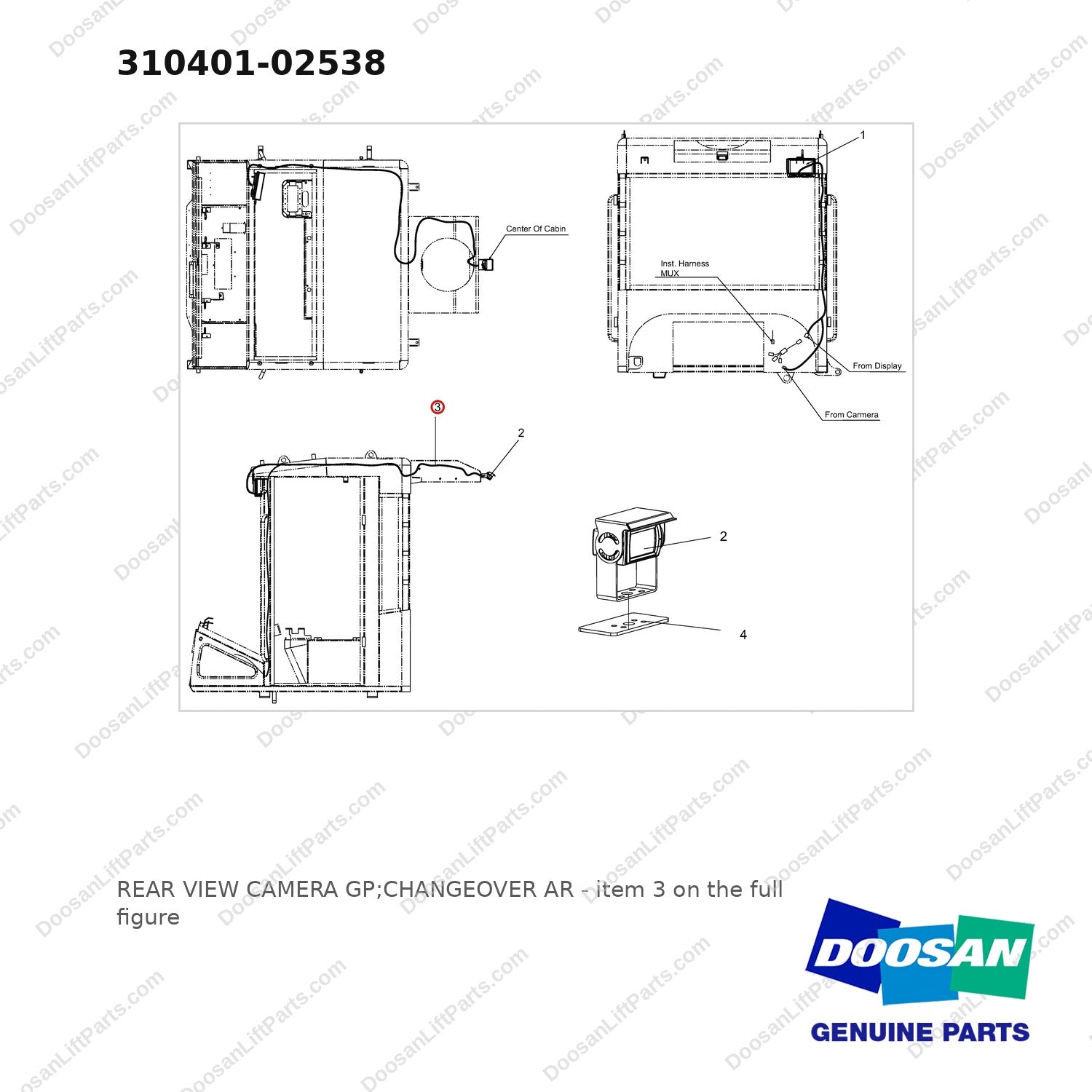 310401-02538 REAR VIEW CAMERA GP;CHANGEOVER AR - full parts diagram, item 3 marked - genuine Doosan / Bobcat forklift part