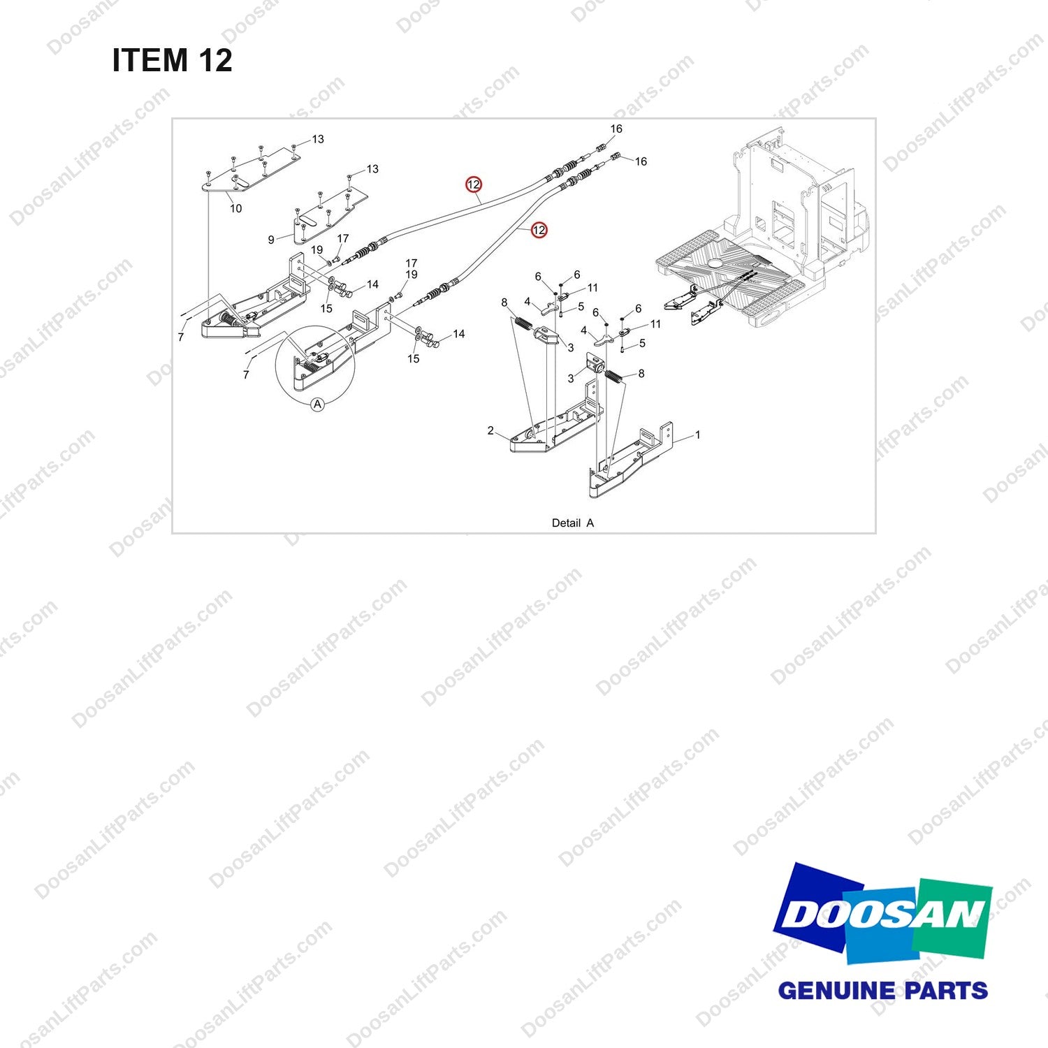 310401-02976 CLAMP;PALLET;PLASTIC - full parts diagram, item 12 marked - genuine Doosan / Bobcat forklift part
