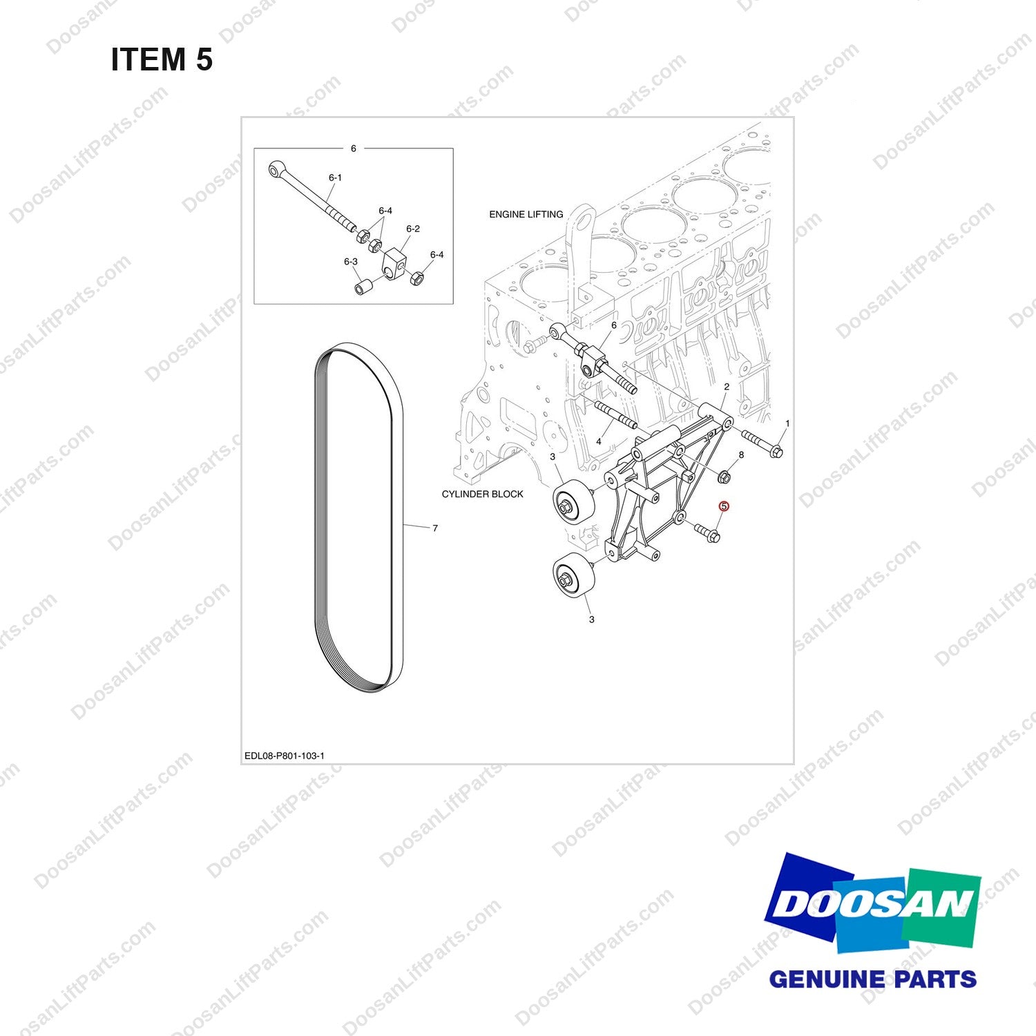 34CM1240 ALTERNATOR MOUNTING - full parts diagram, item 5 marked - genuine Doosan / Bobcat forklift part