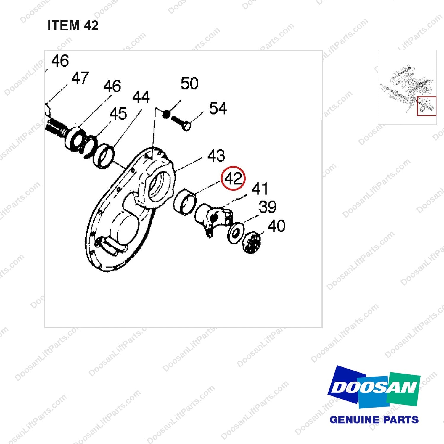 3J0375 DRIVE AXLE - parts diagram, item 42 shown - genuine Doosan / Bobcat forklift part