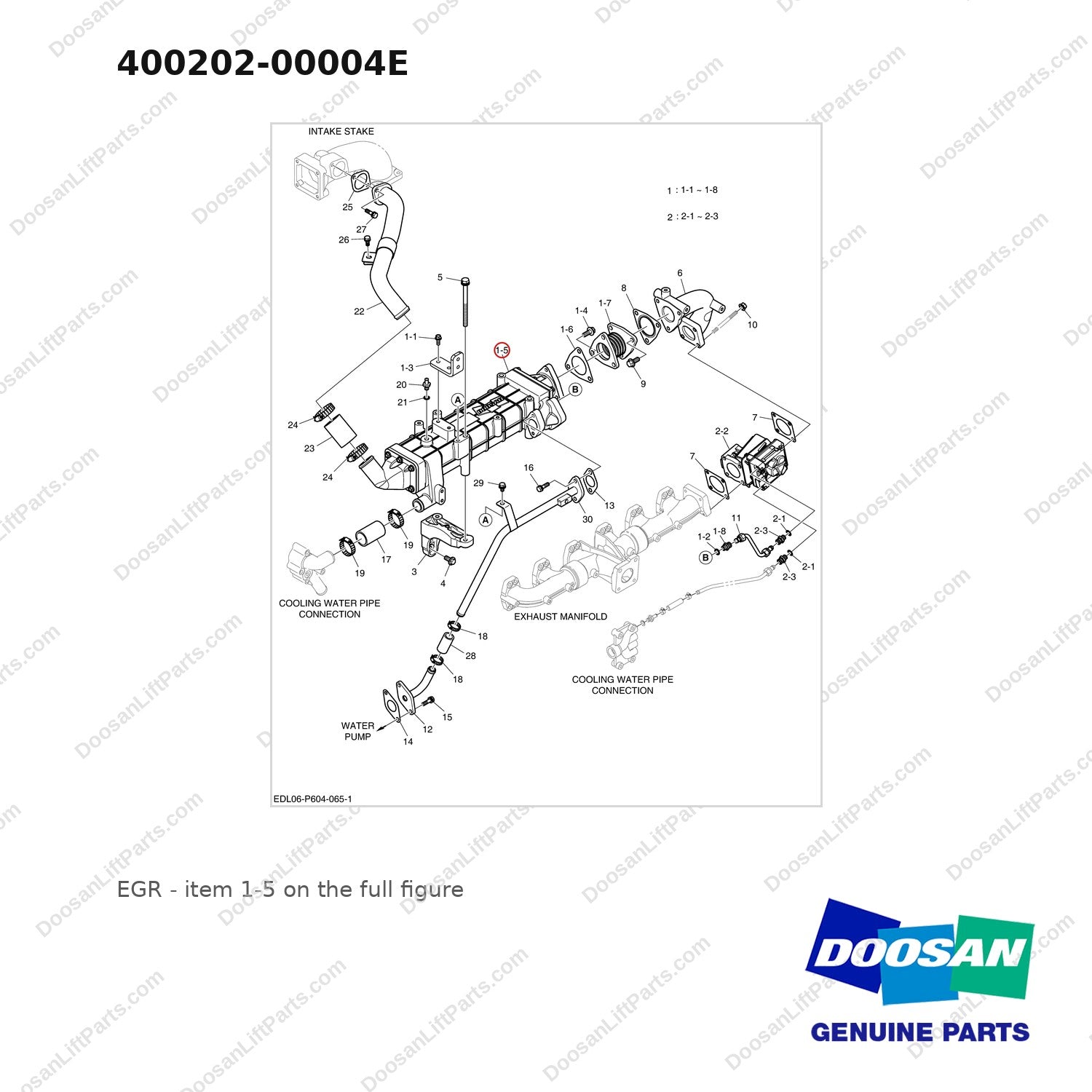 400202-00004E EGR - full parts diagram, item 1-5 marked - genuine Doosan / Bobcat forklift part