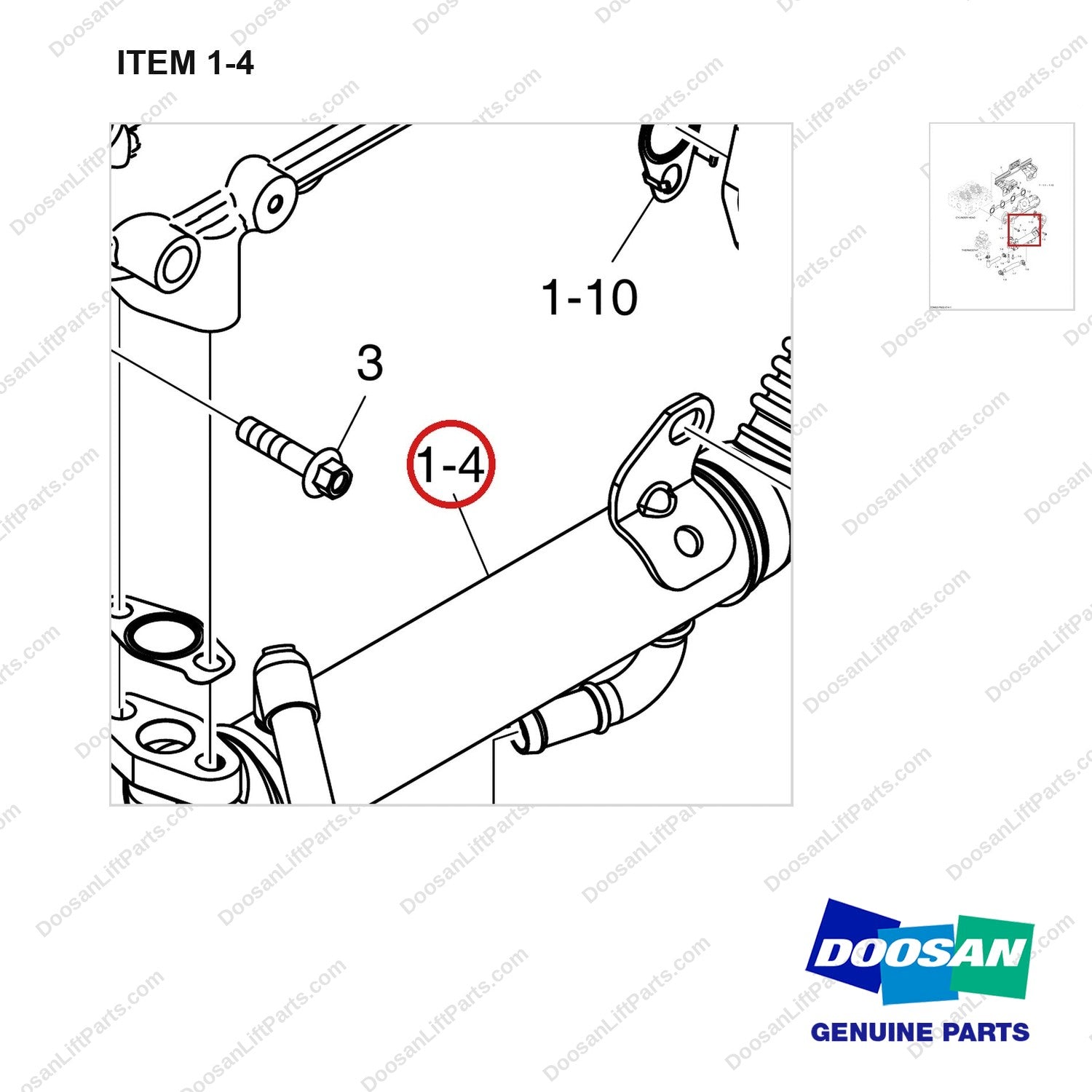 400202-00265C EXHAUST MANIFOLD - parts diagram, item 1-4 shown - genuine Doosan / Bobcat forklift part