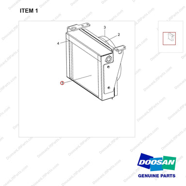 400206-00259 COOLER ASSY,OIL; REMOTE OIL COOLER - parts diagram, item 1 shown - genuine Doosan / Bobcat forklift part