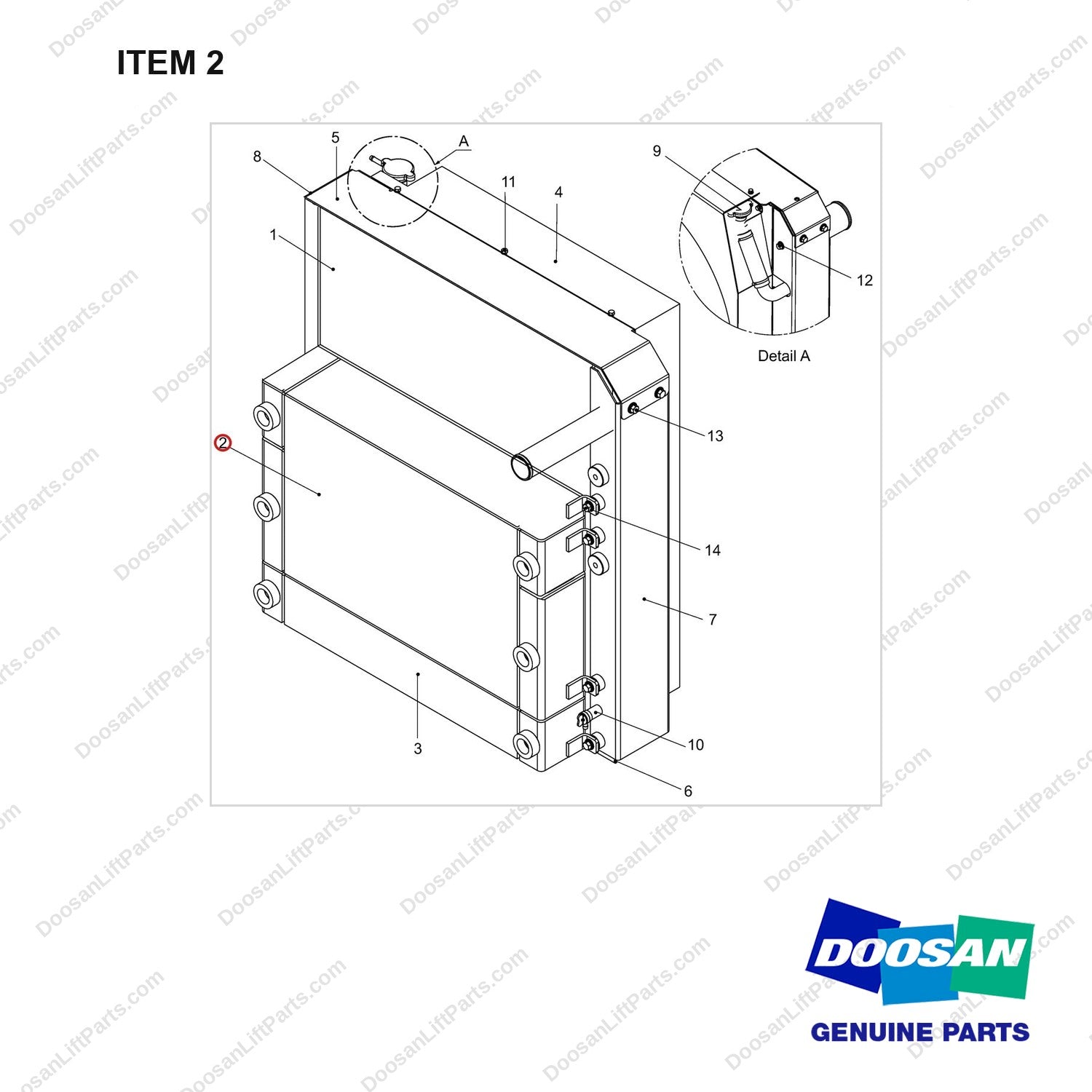 400206-00313 RADIATOR ASSY;D160S T-2 ODB COOLING MODU - full parts diagram, item 2 marked - genuine Doosan / Bobcat forklift part