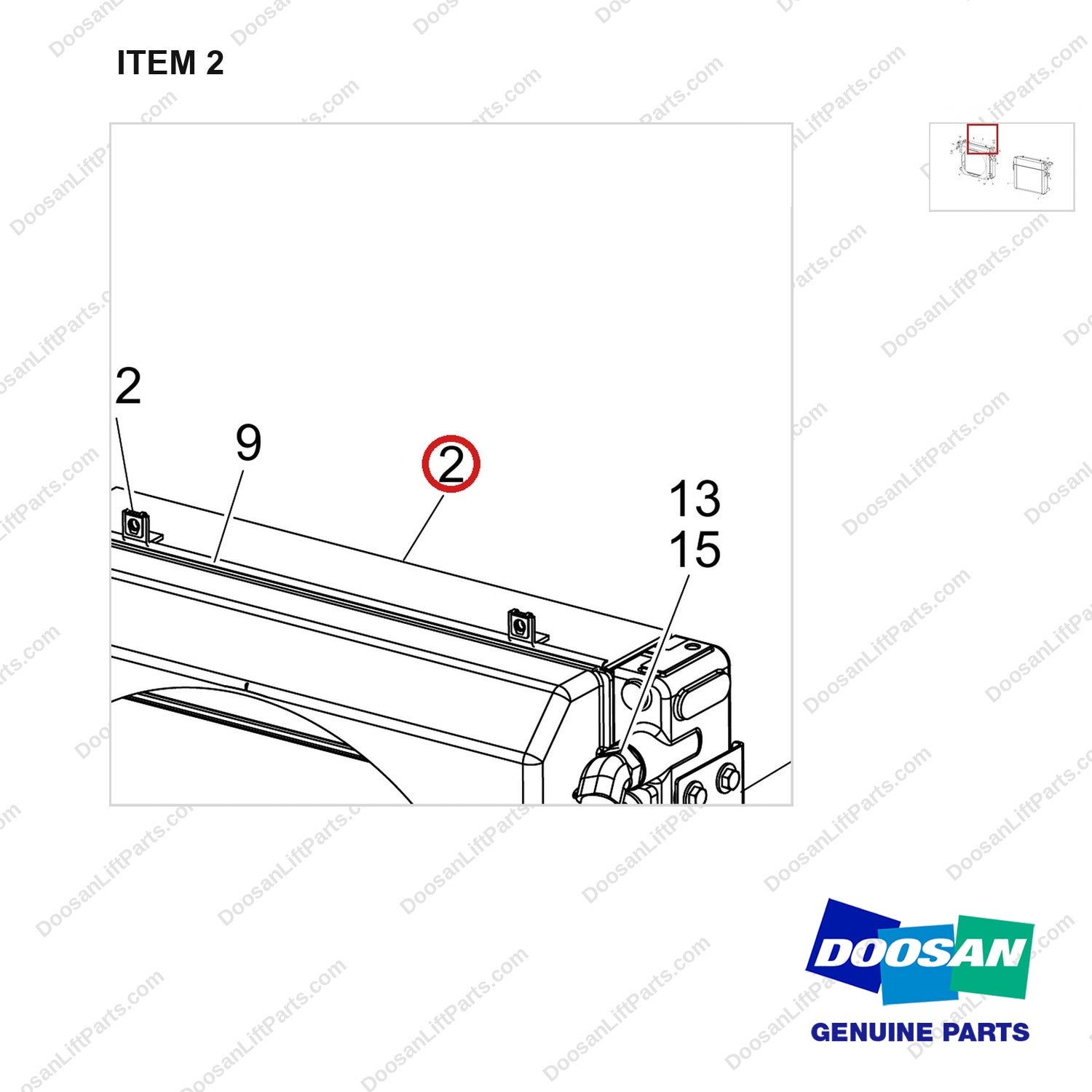 400206-00957 RADIATOR ASSY;GC15S-9,OPEN CORE - parts diagram, item 2 shown - genuine Doosan / Bobcat forklift part