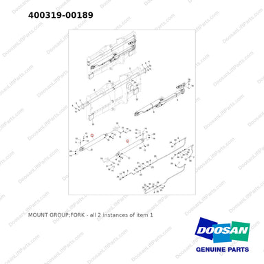 400319-00189 MOUNT GROUP;FORK - full parts diagram, item 1 marked - genuine Doosan / Bobcat forklift part