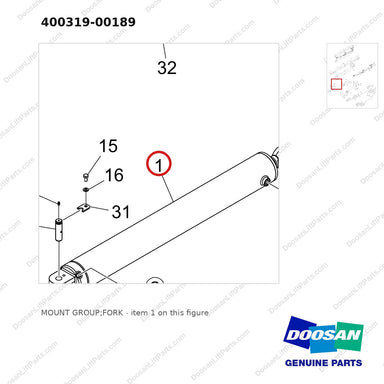 400319-00189 MOUNT GROUP;FORK - parts diagram, item 1 shown - genuine Doosan / Bobcat forklift part