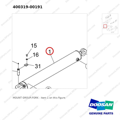 400319-00191 MOUNT GROUP;FORK - parts diagram, item 1 shown - genuine Doosan / Bobcat forklift part