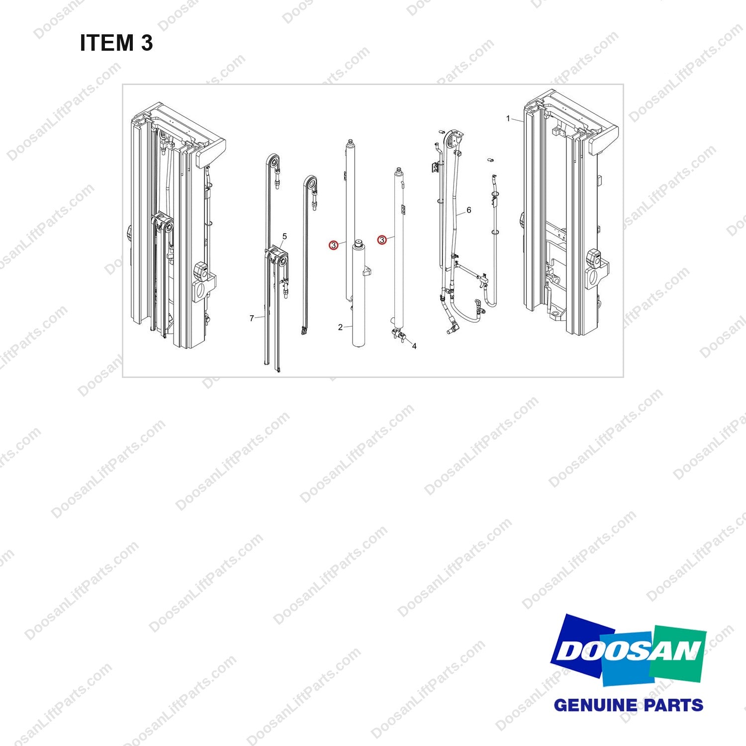 400321-00265 MAST AR.; FFT,  MFH 4500, OAL - full parts diagram, item 3 marked - genuine Doosan / Bobcat forklift part
