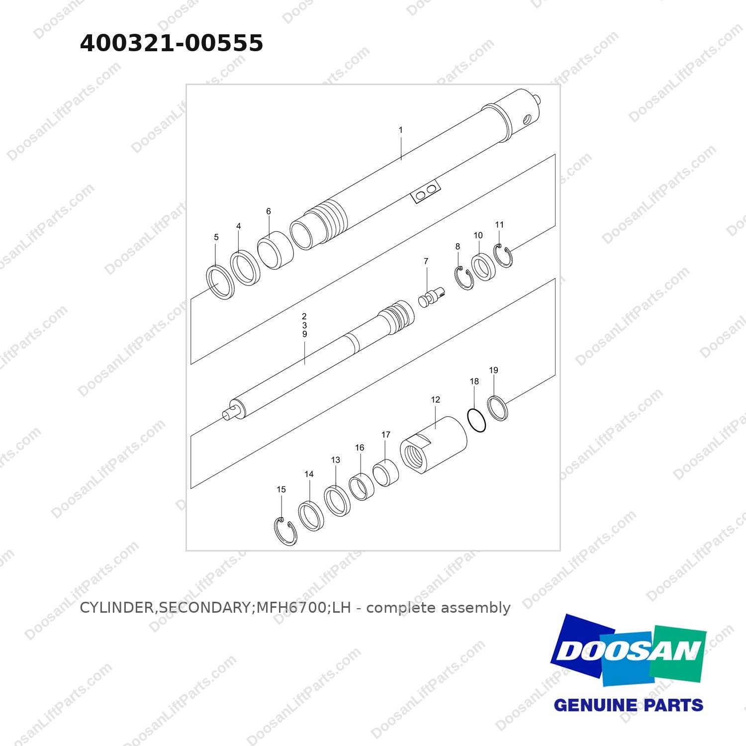 400321-00555 CYLINDER,SECONDARY;MFH6700;LH - full parts diagram - genuine Doosan / Bobcat forklift part