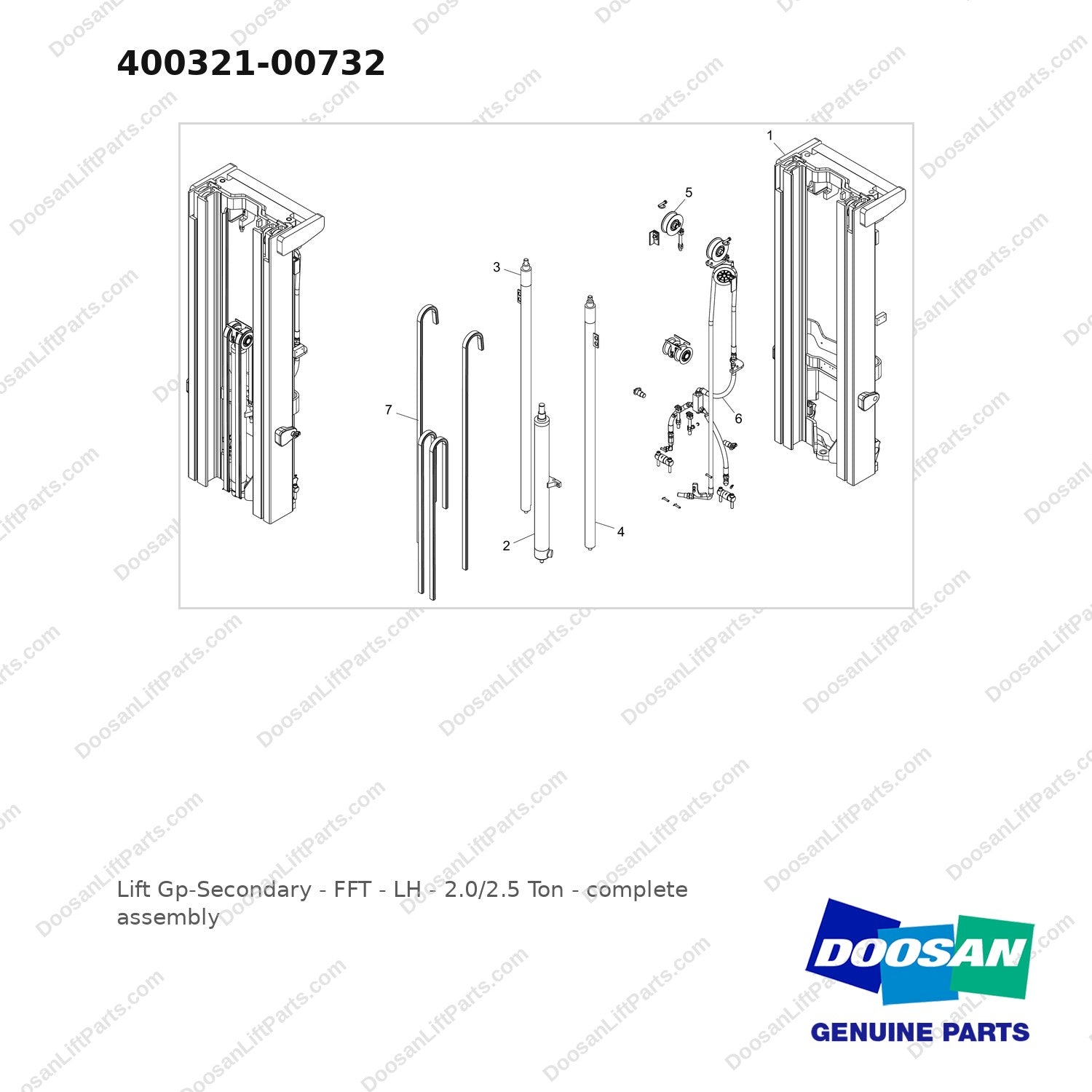 400321-00732 Lift Gp-Secondary - FFT  - LH  - 2.0/2.5 Ton - full parts diagram - genuine Doosan / Bobcat forklift part