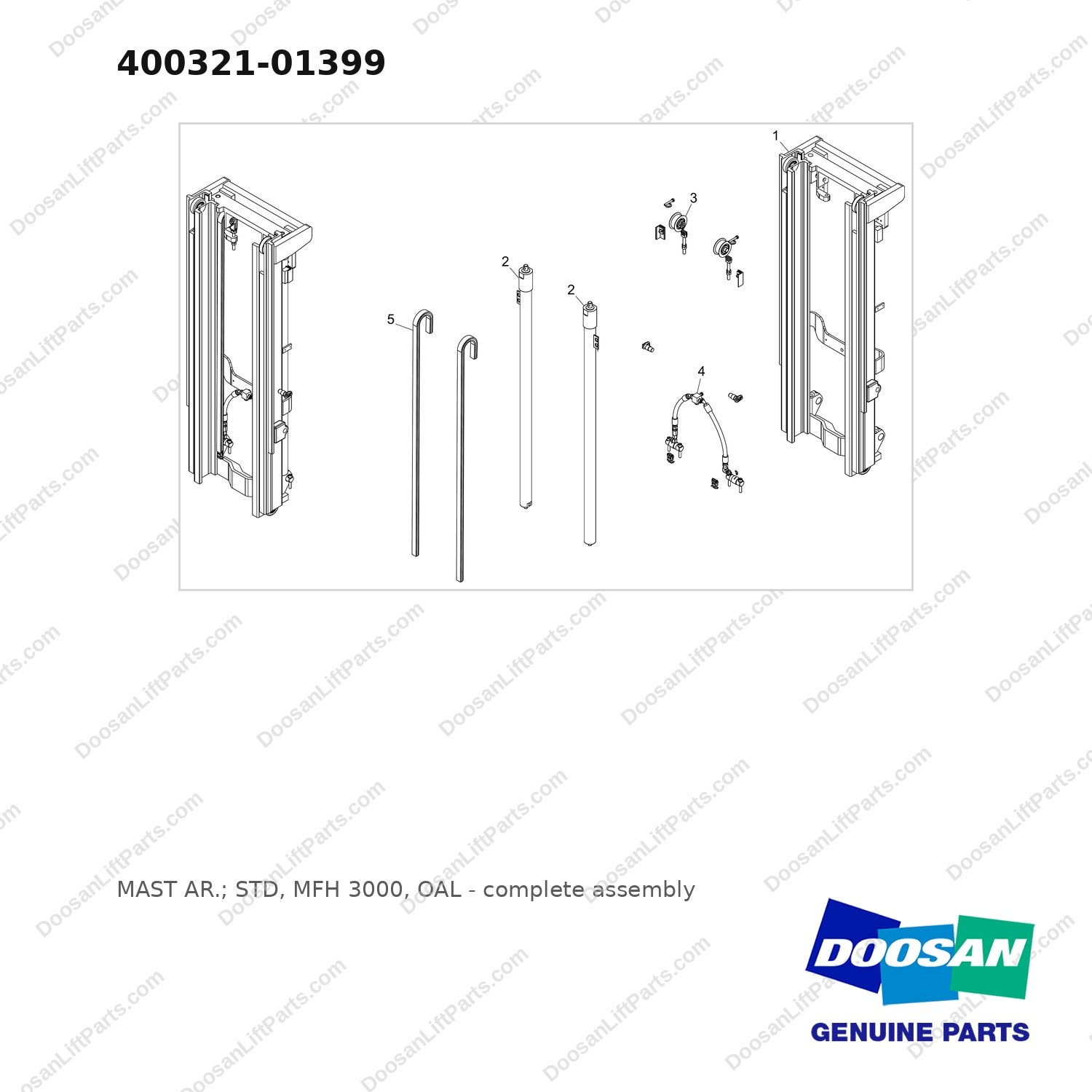 400321-01399 MAST AR.; STD,  MFH 3000, OAL - full parts diagram - genuine Doosan / Bobcat forklift part