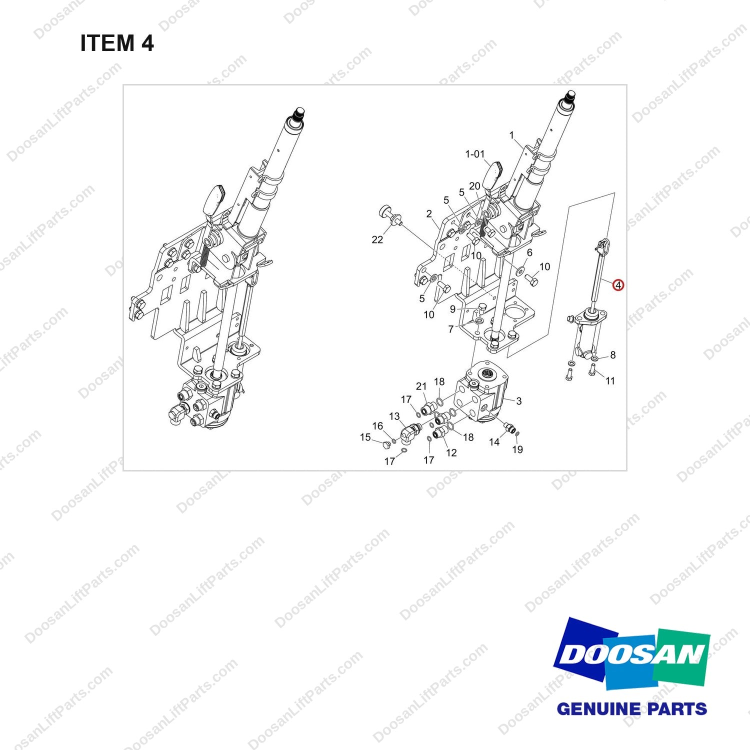 400322-00083 STEERING GROUP - full parts diagram, item 4 marked - genuine Doosan / Bobcat forklift part