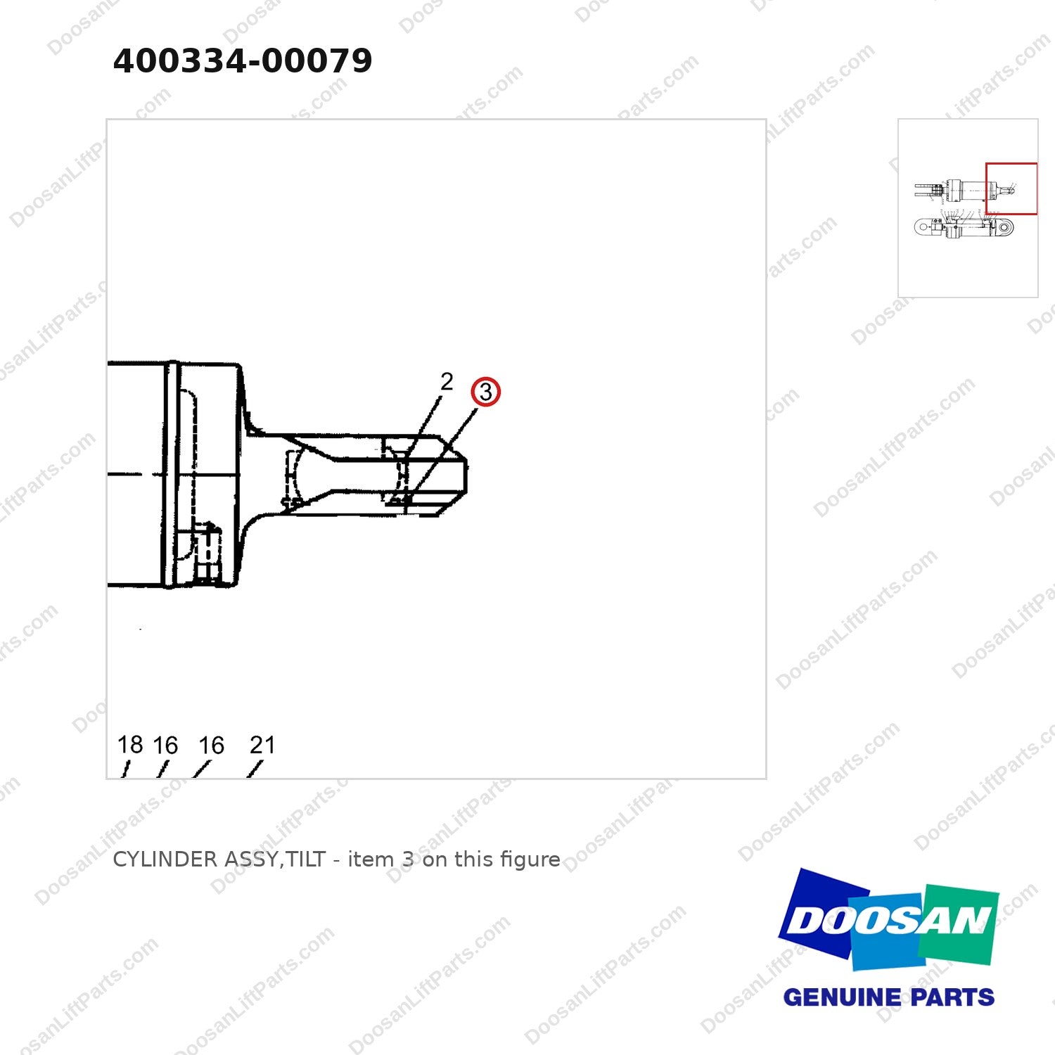 400334-00079 CYLINDER ASSY,TILT - parts diagram, item 3 shown - genuine Doosan / Bobcat forklift part