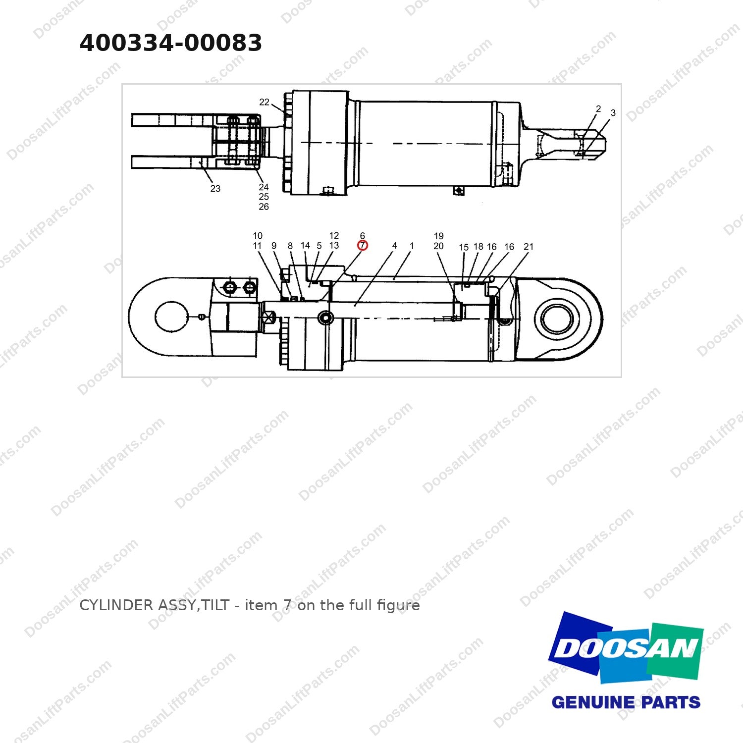 400334-00083 CYLINDER ASSY,TILT - full parts diagram, item 7 marked - genuine Doosan / Bobcat forklift part