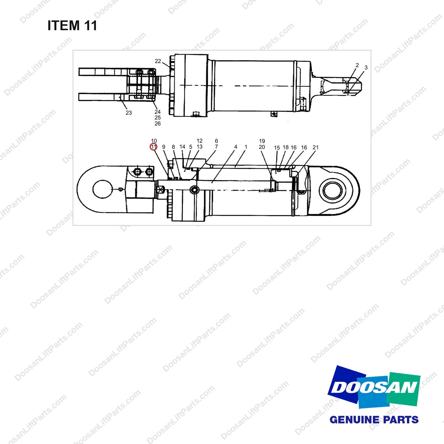 400334-00084 CYLINDER ASSY,TILT - full parts diagram, item 11 marked - genuine Doosan / Bobcat forklift part