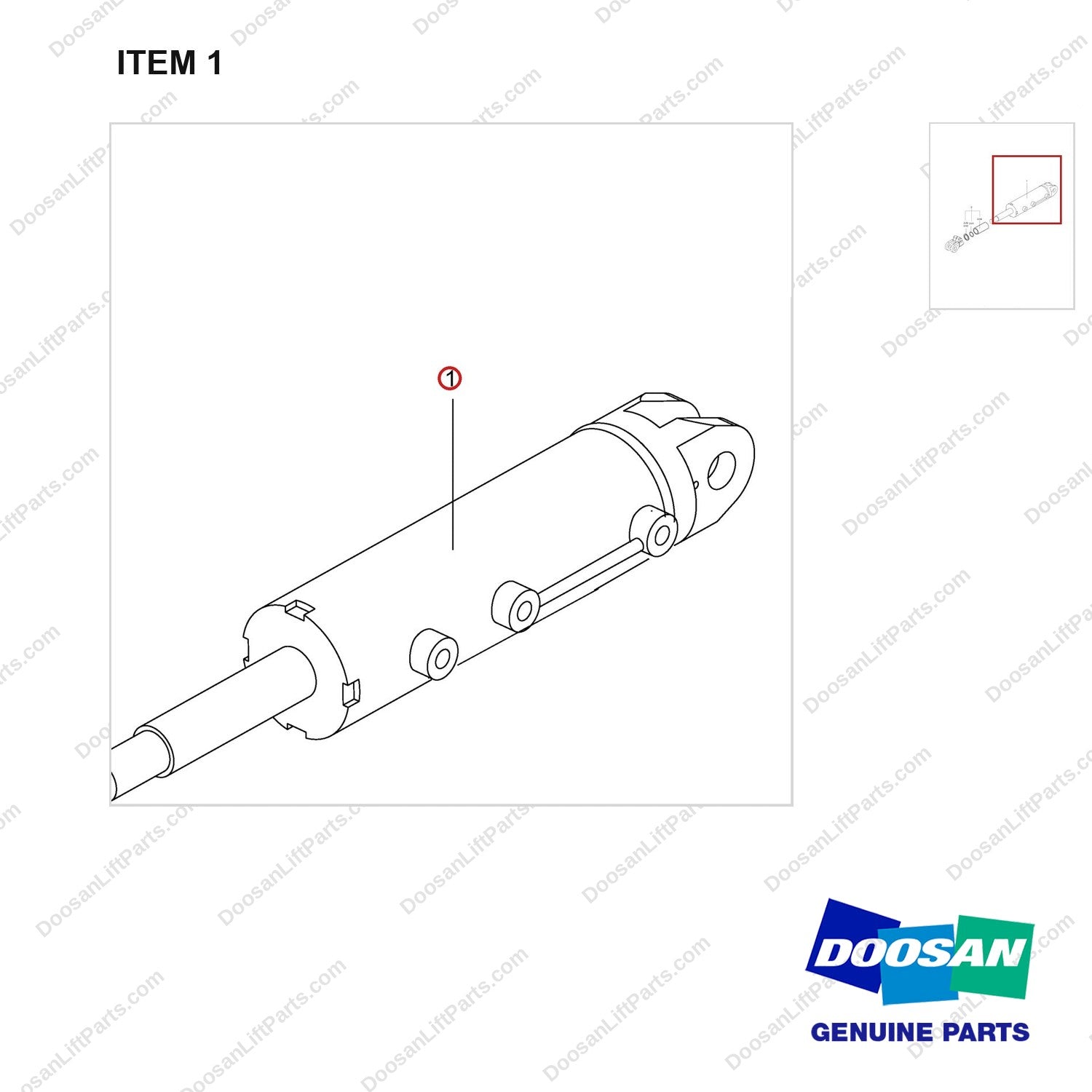 400334-00389 TILT CYLINDER GROUP, 10/5 - parts diagram, item 1 shown - genuine Doosan / Bobcat forklift part
