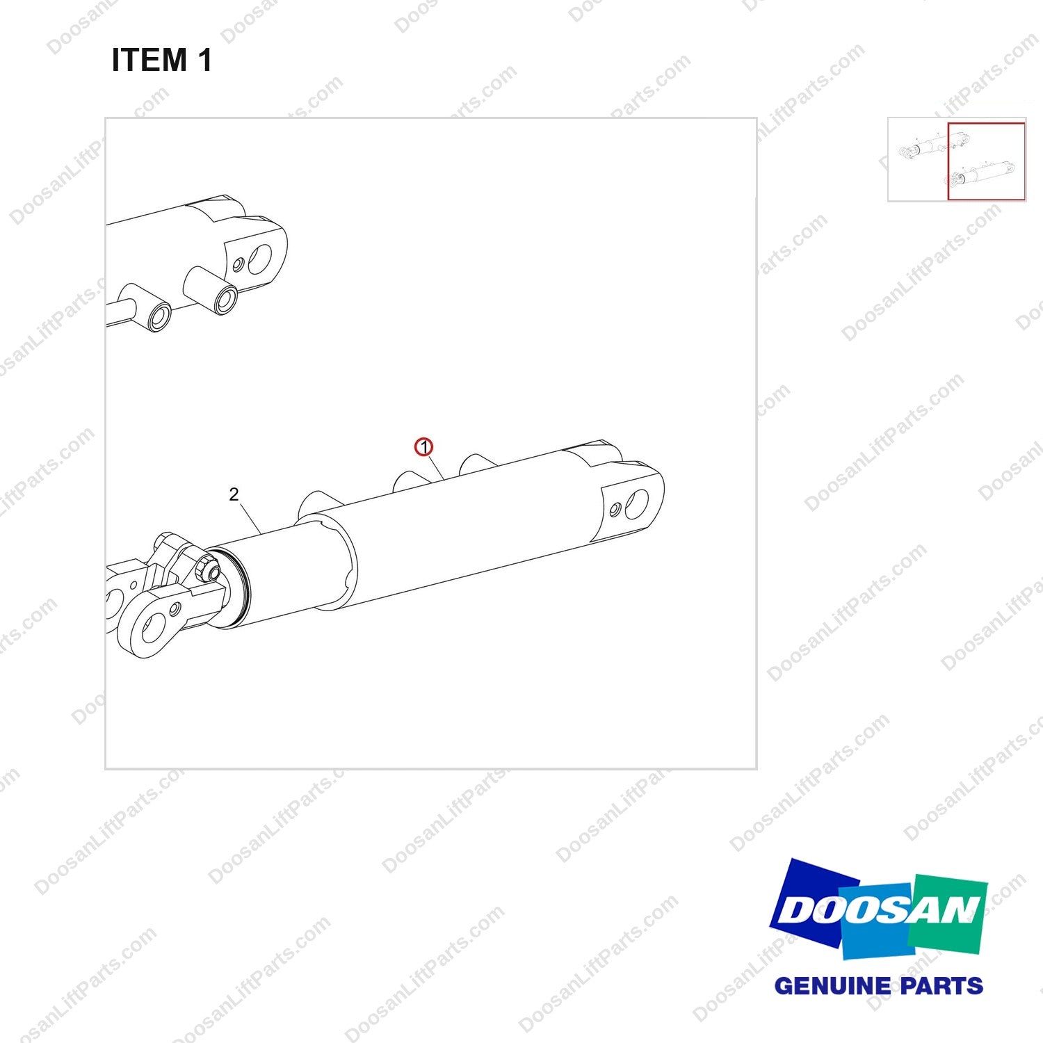 400334-00398 TILT CYLINDER GROUP, 5/3 - parts diagram, item 1 shown - genuine Doosan / Bobcat forklift part