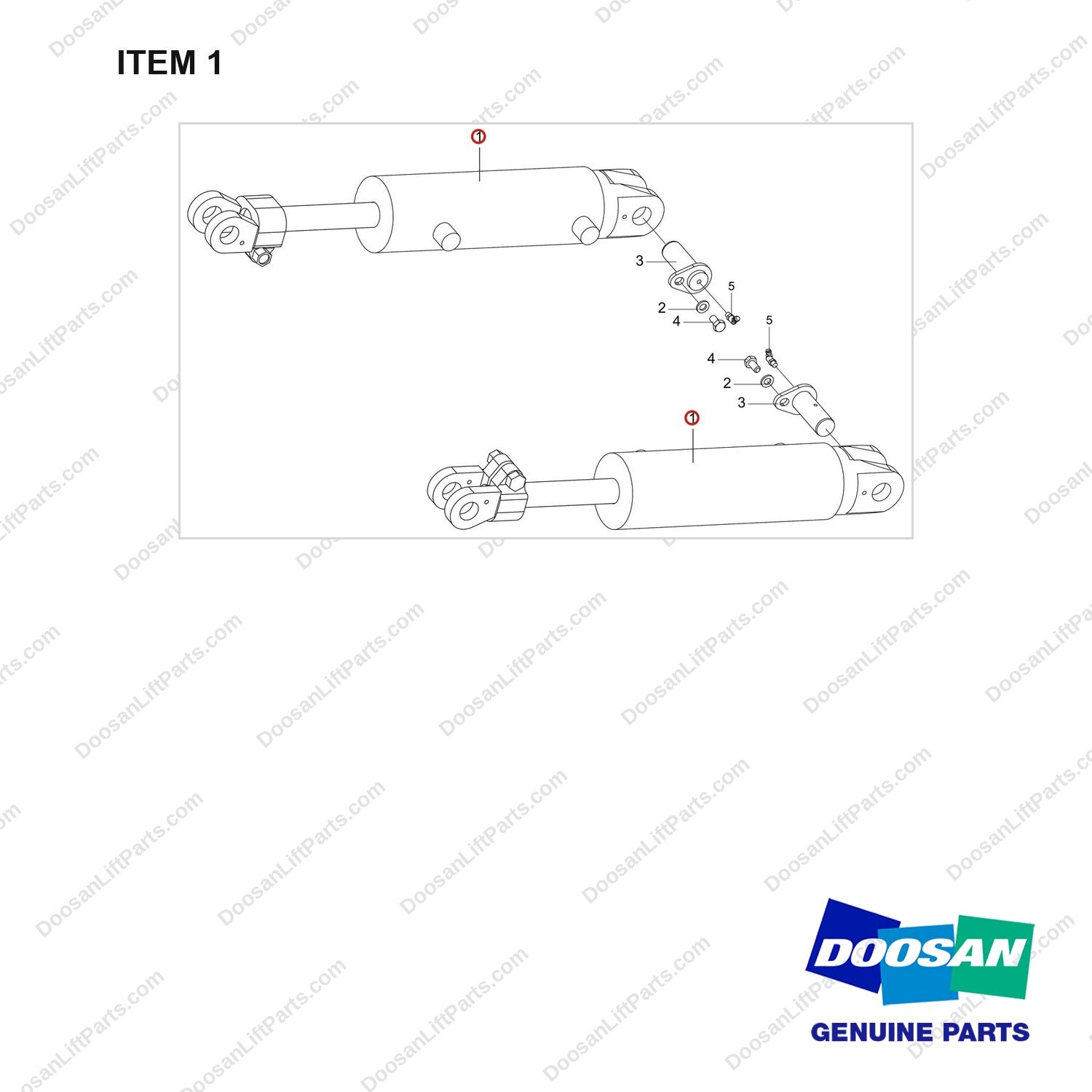 400334-00447 TILT CYLINDER GROUP;3/10 - full parts diagram, item 1 marked - genuine Doosan / Bobcat forklift part