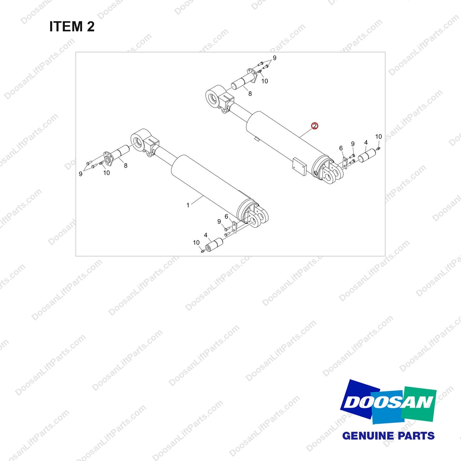 400334-00516 TILT CYLINDER GROUP, 5/9 - full parts diagram, item 2 marked - genuine Doosan / Bobcat forklift part