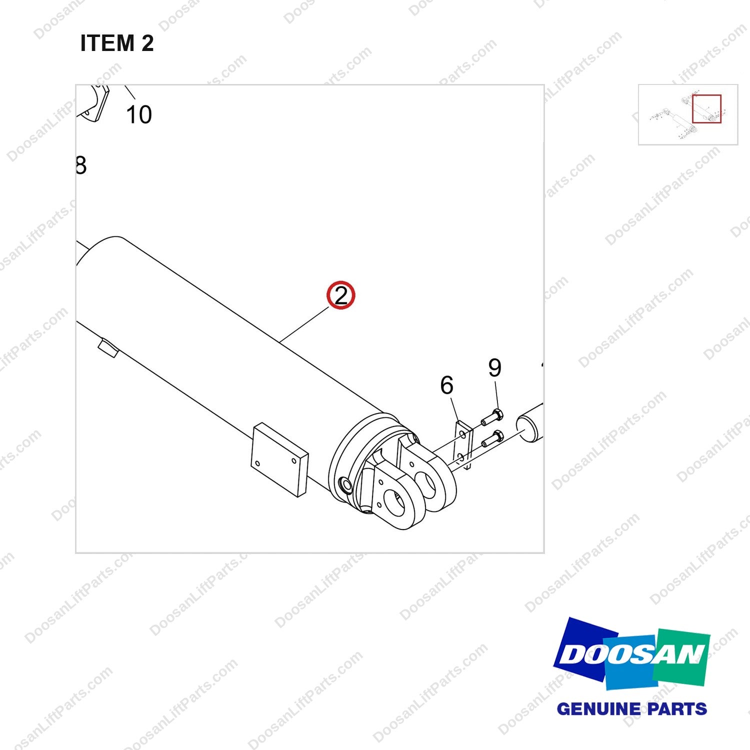 400334-00516 TILT CYLINDER GROUP, 5/9 - parts diagram, item 2 shown - genuine Doosan / Bobcat forklift part