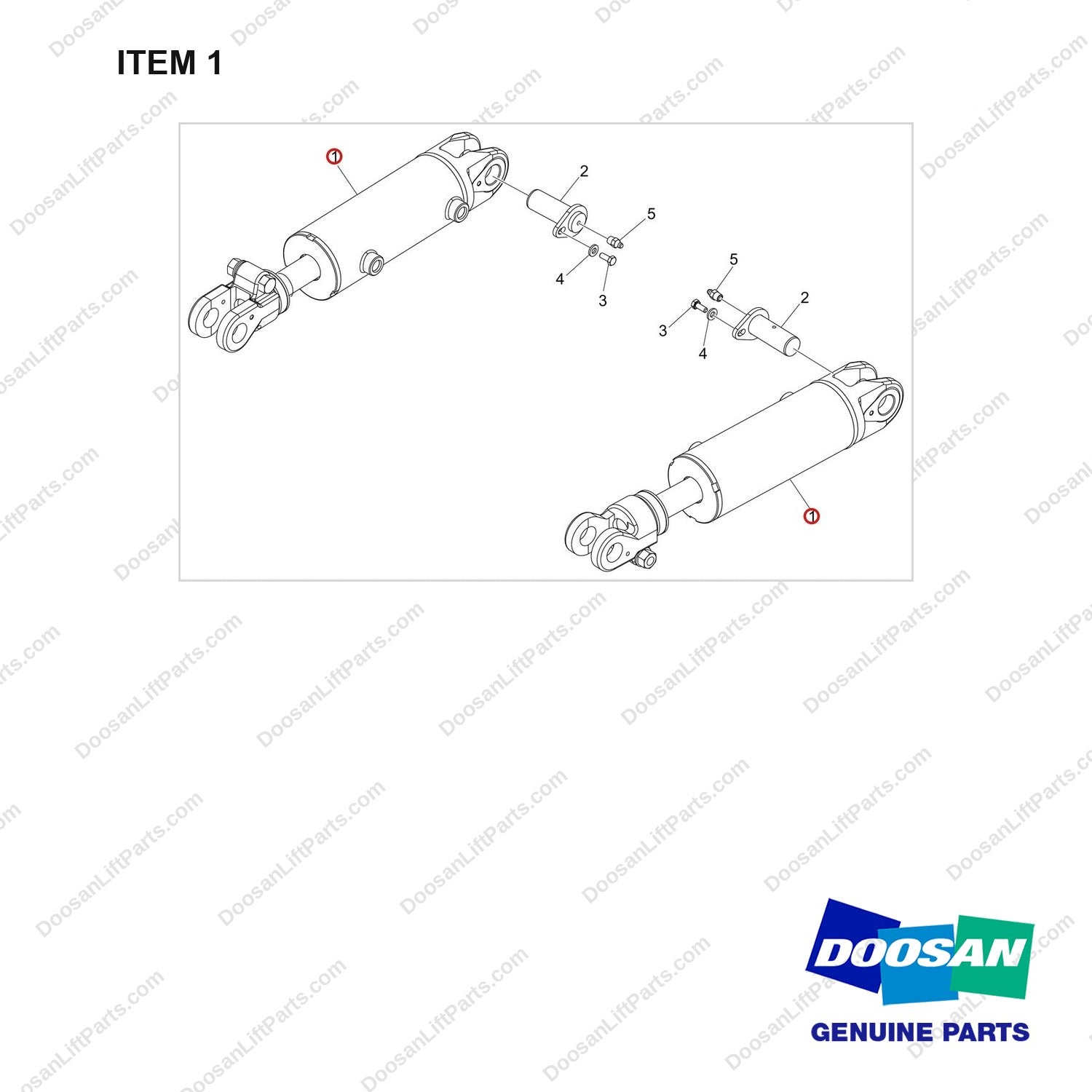 400334-00620 TILT CYLINDER GROUP, 6/8 - full parts diagram, item 1 marked - genuine Doosan / Bobcat forklift part
