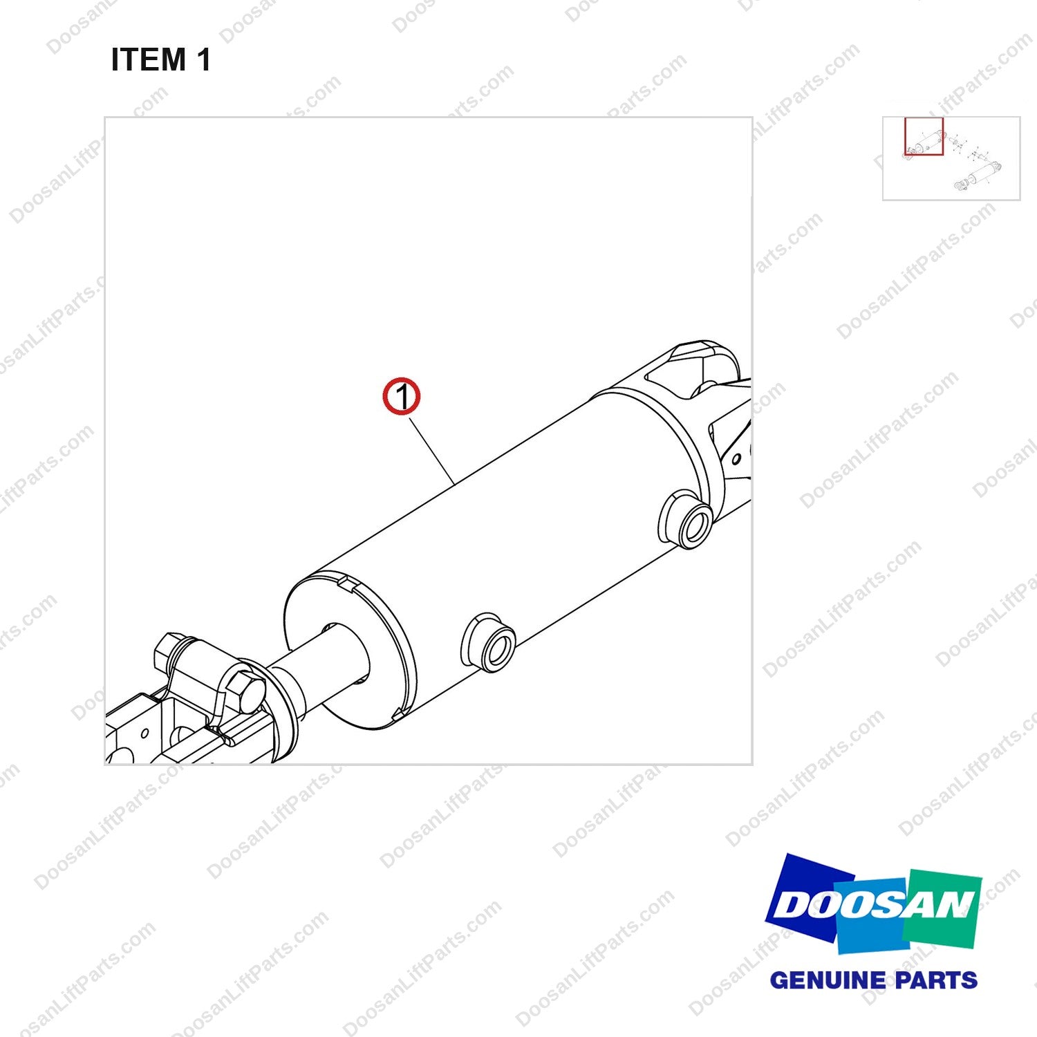 400334-00620 TILT CYLINDER GROUP, 6/8 - parts diagram, item 1 shown - genuine Doosan / Bobcat forklift part