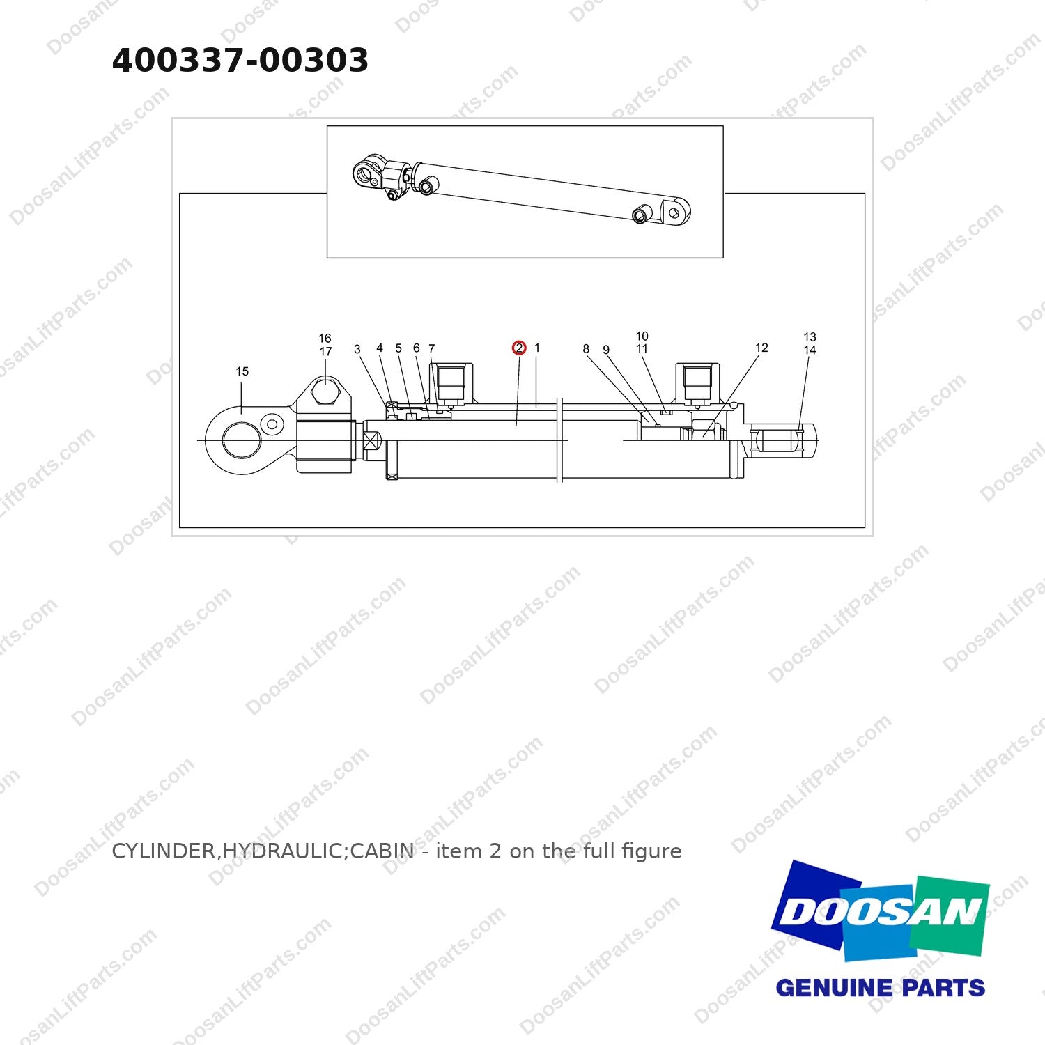 400337-00303 CYLINDER,HYDRAULIC;CABIN - full parts diagram, item 2 marked - genuine Doosan / Bobcat forklift part