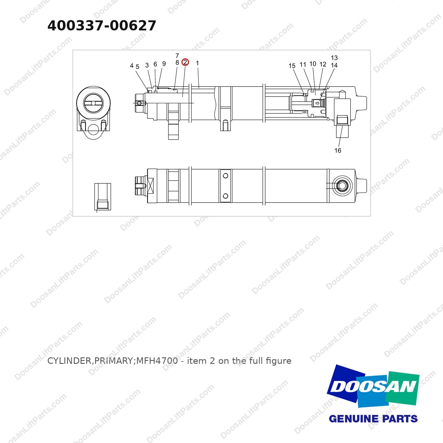 400337-00627 CYLINDER,PRIMARY;MFH4700 - full parts diagram, item 2 marked - genuine Doosan / Bobcat forklift part