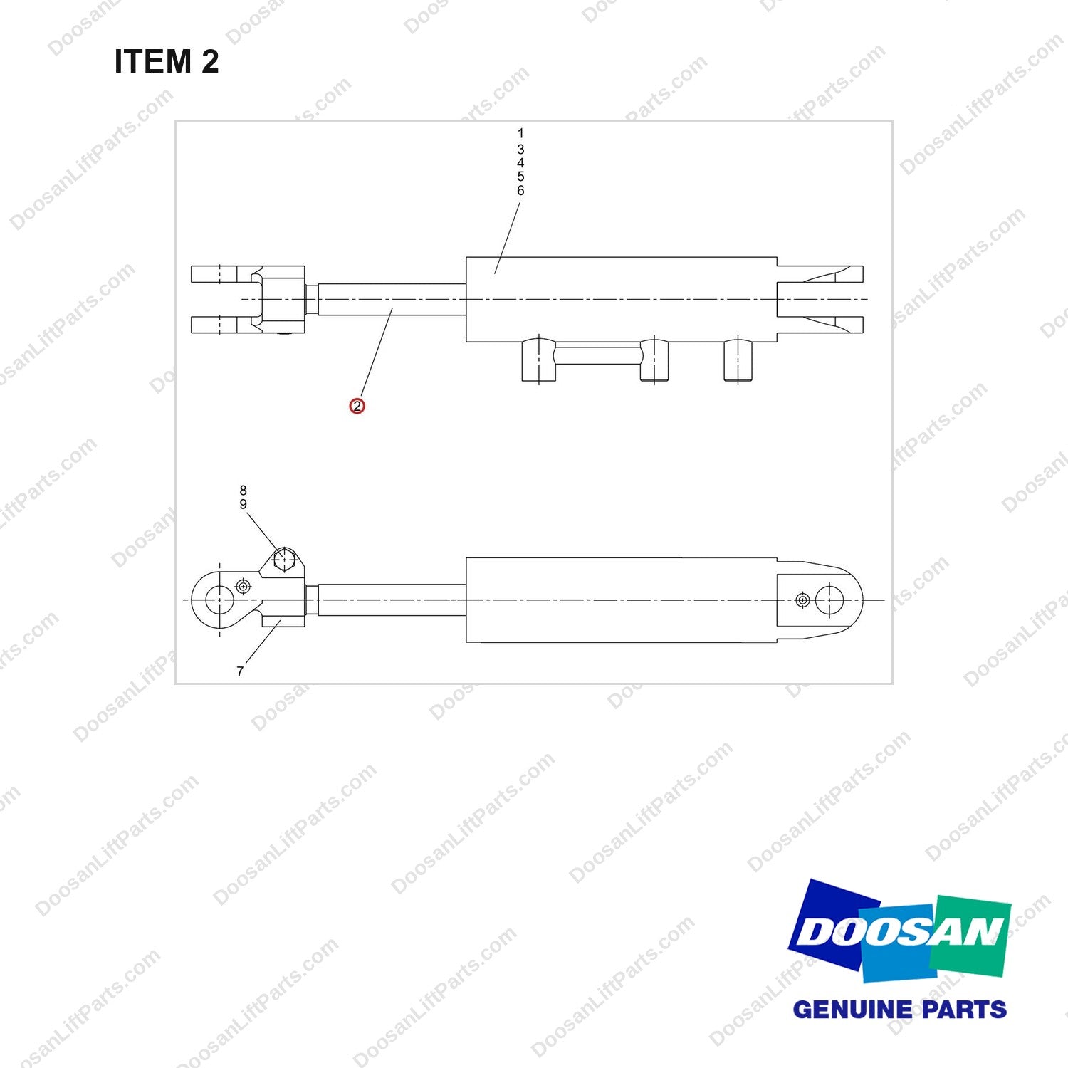 400337-01340 CYLINDER ASSY,TILT - 10/3 - full parts diagram, item 2 marked - genuine Doosan / Bobcat forklift part