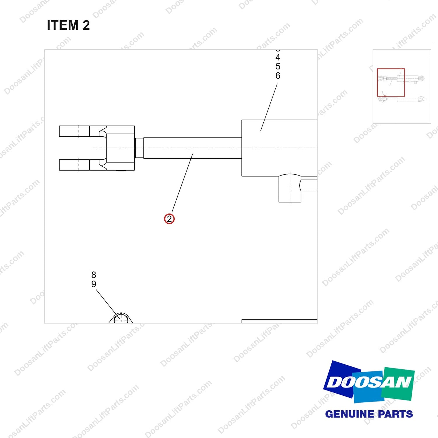 400337-01340 CYLINDER ASSY,TILT - 10/3 - parts diagram, item 2 shown - genuine Doosan / Bobcat forklift part