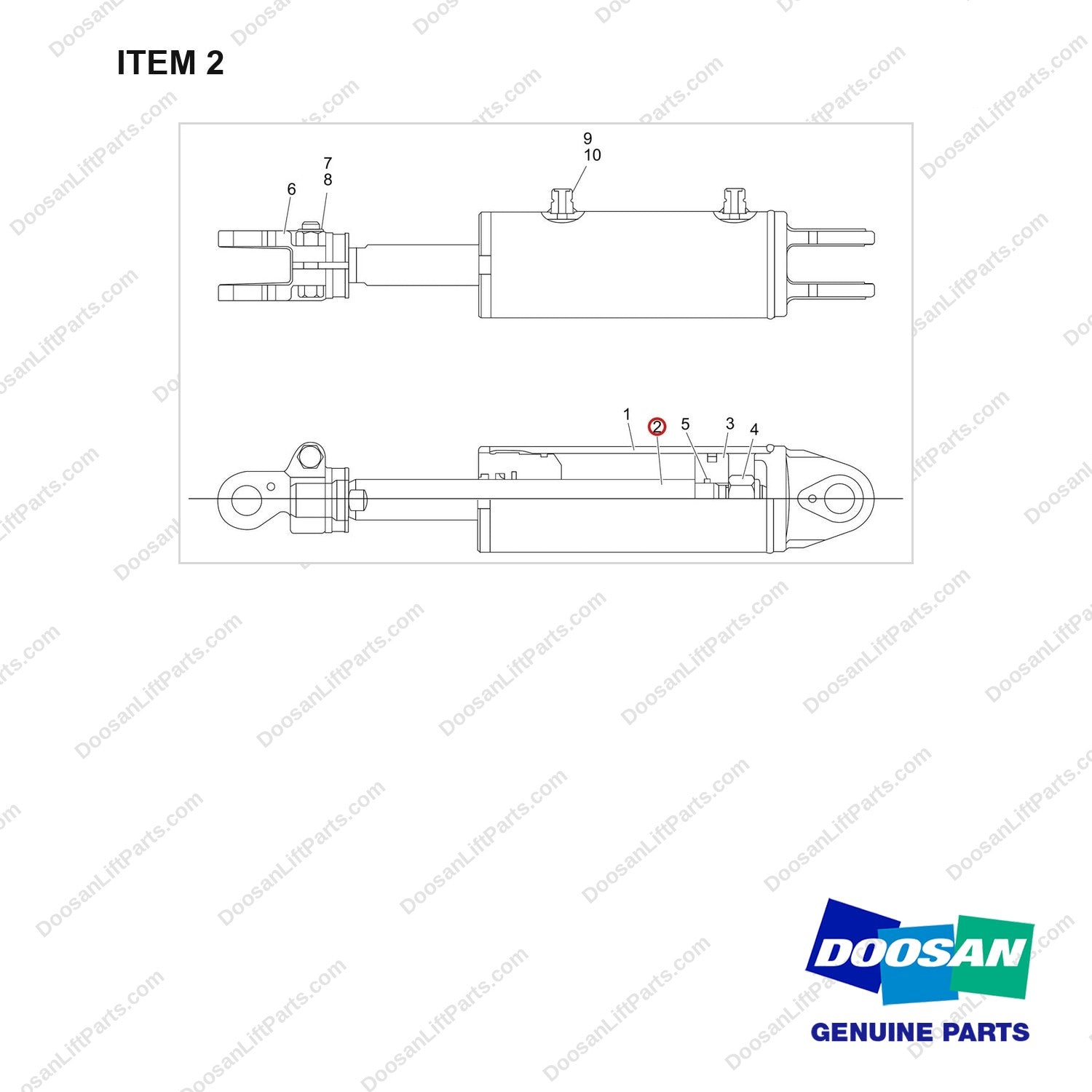 400337-01457 CYLINDER GROUP,TILT;10/10 - full parts diagram, item 2 marked - genuine Doosan / Bobcat forklift part
