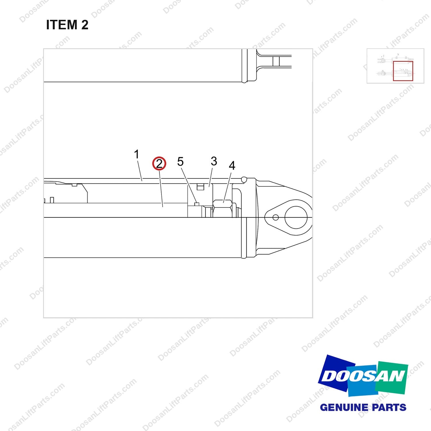 400337-01457 CYLINDER GROUP,TILT;10/10 - parts diagram, item 2 shown - genuine Doosan / Bobcat forklift part