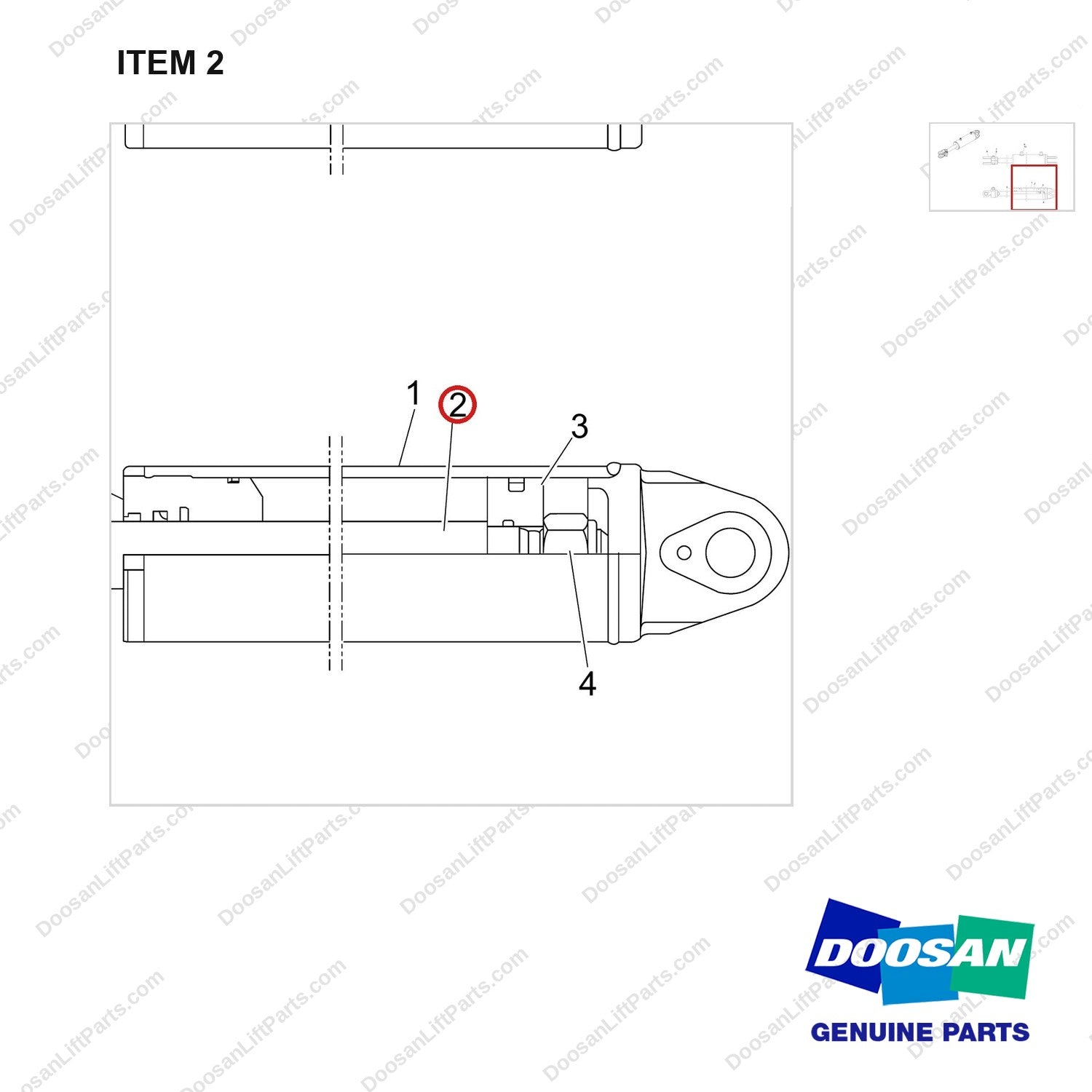 400337-01667 CYLINDER ASSY,TILT - parts diagram, item 2 shown - genuine Doosan / Bobcat forklift part