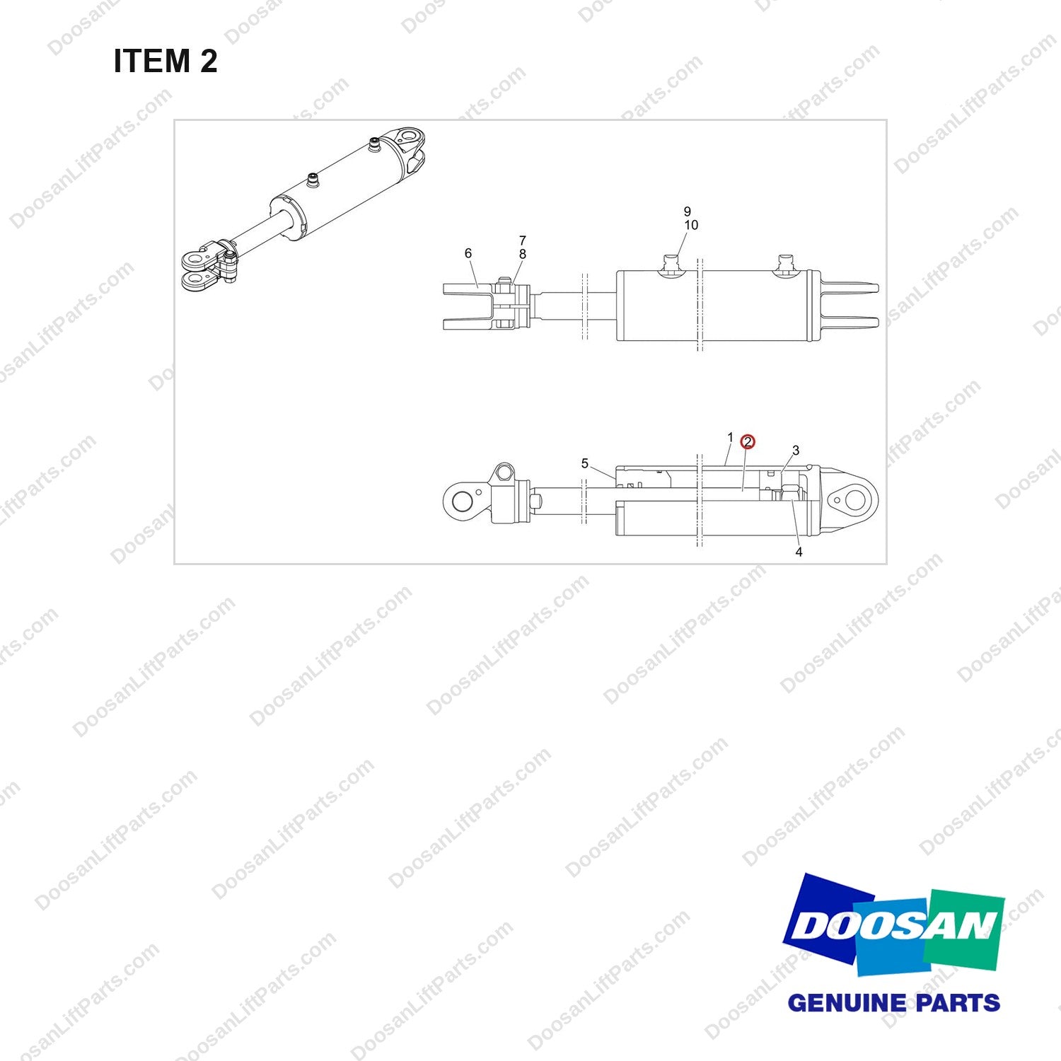 400337-01667 CYLINDER ASSY,TILT - full parts diagram, item 2 marked - genuine Doosan / Bobcat forklift part