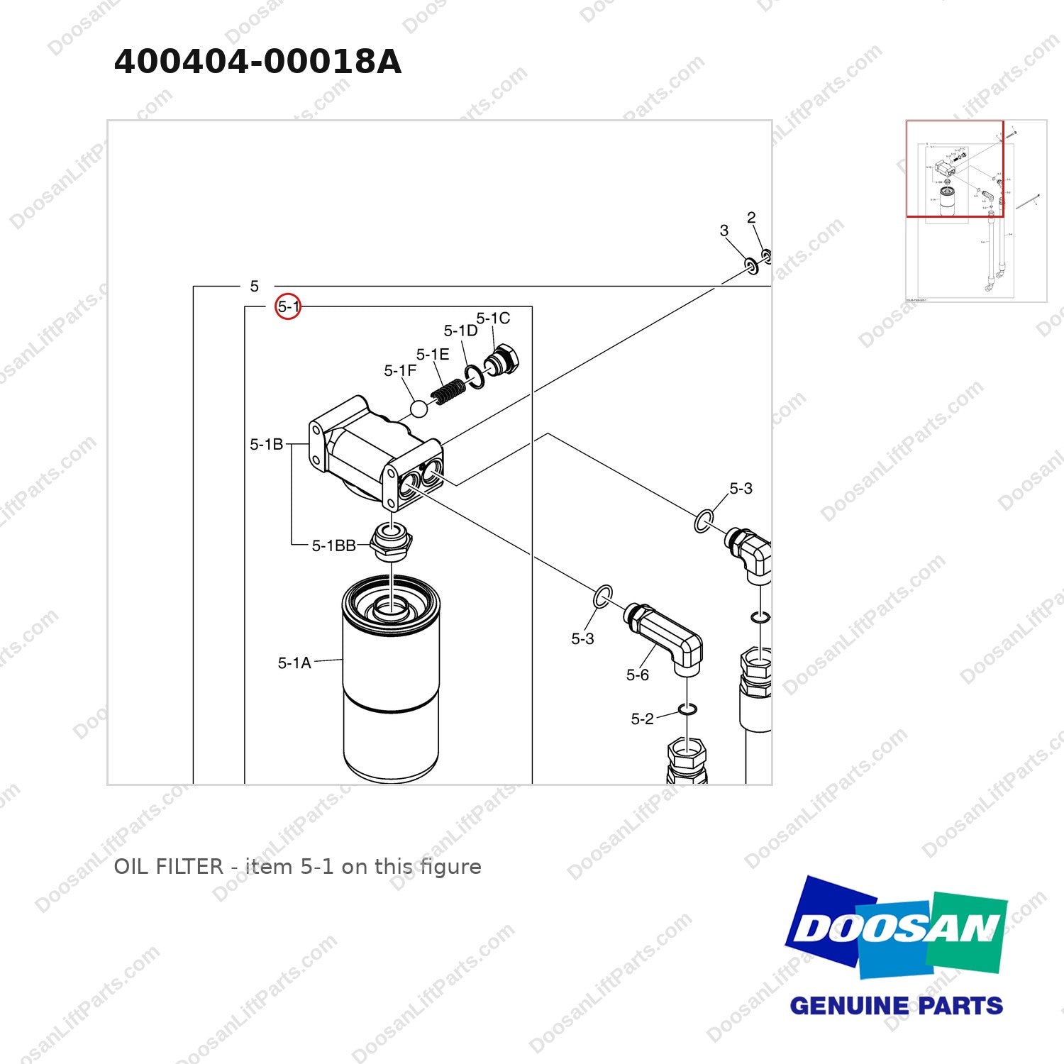 400404-00018A OIL FILTER - parts diagram, item 5-1 shown - genuine Doosan / Bobcat forklift part