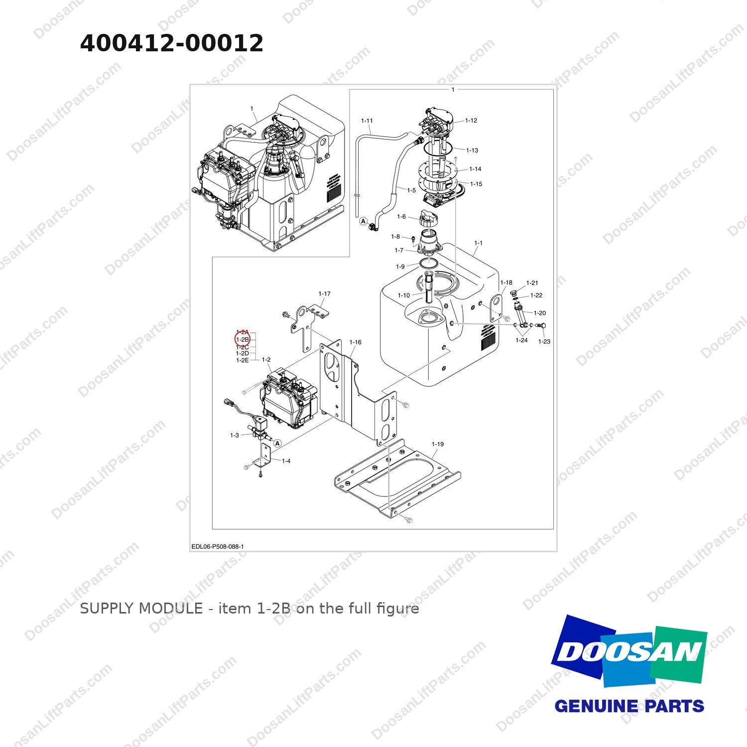 400412-00012 SUPPLY MODULE - full parts diagram, item 1-2B marked - genuine Doosan / Bobcat forklift part