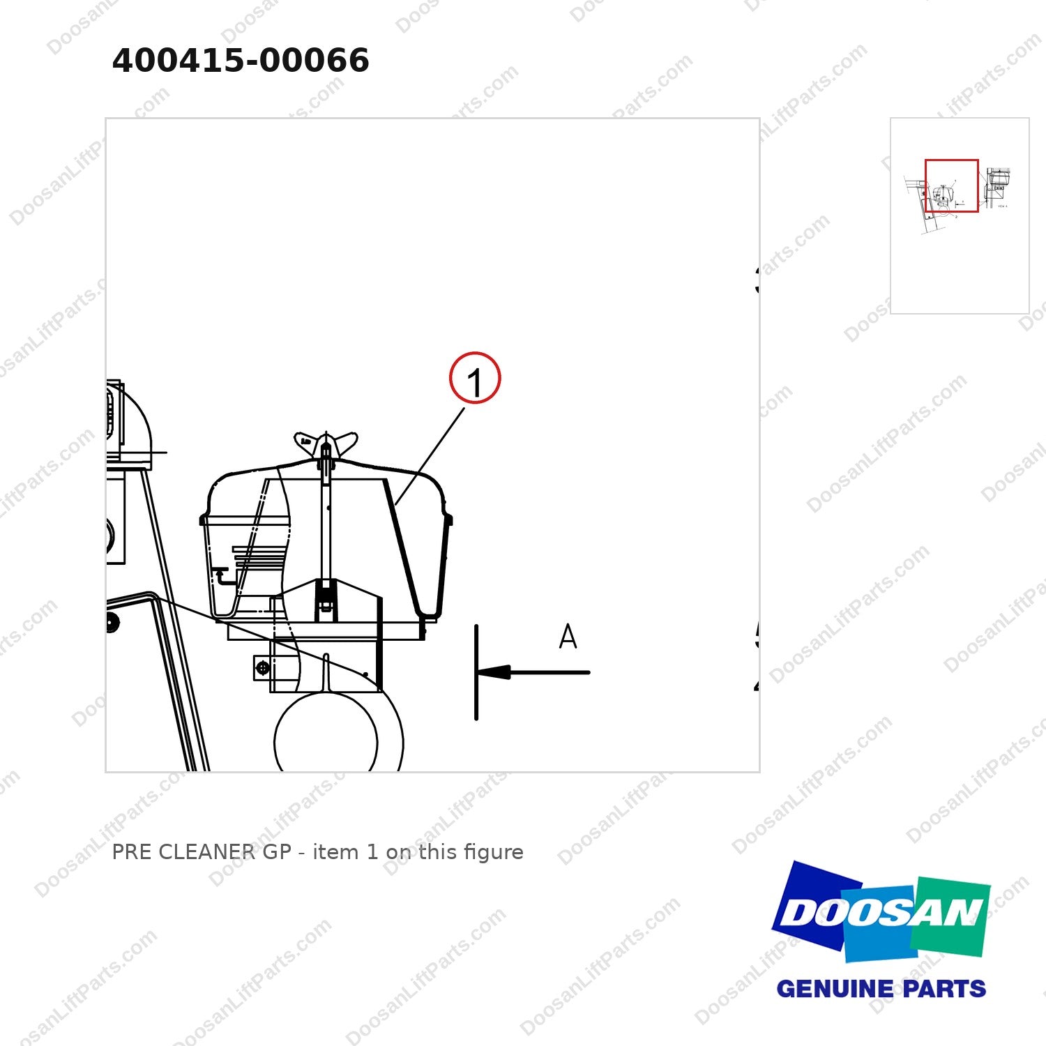 400415-00066 PRE CLEANER GP - parts diagram, item 1 shown - genuine Doosan / Bobcat forklift part