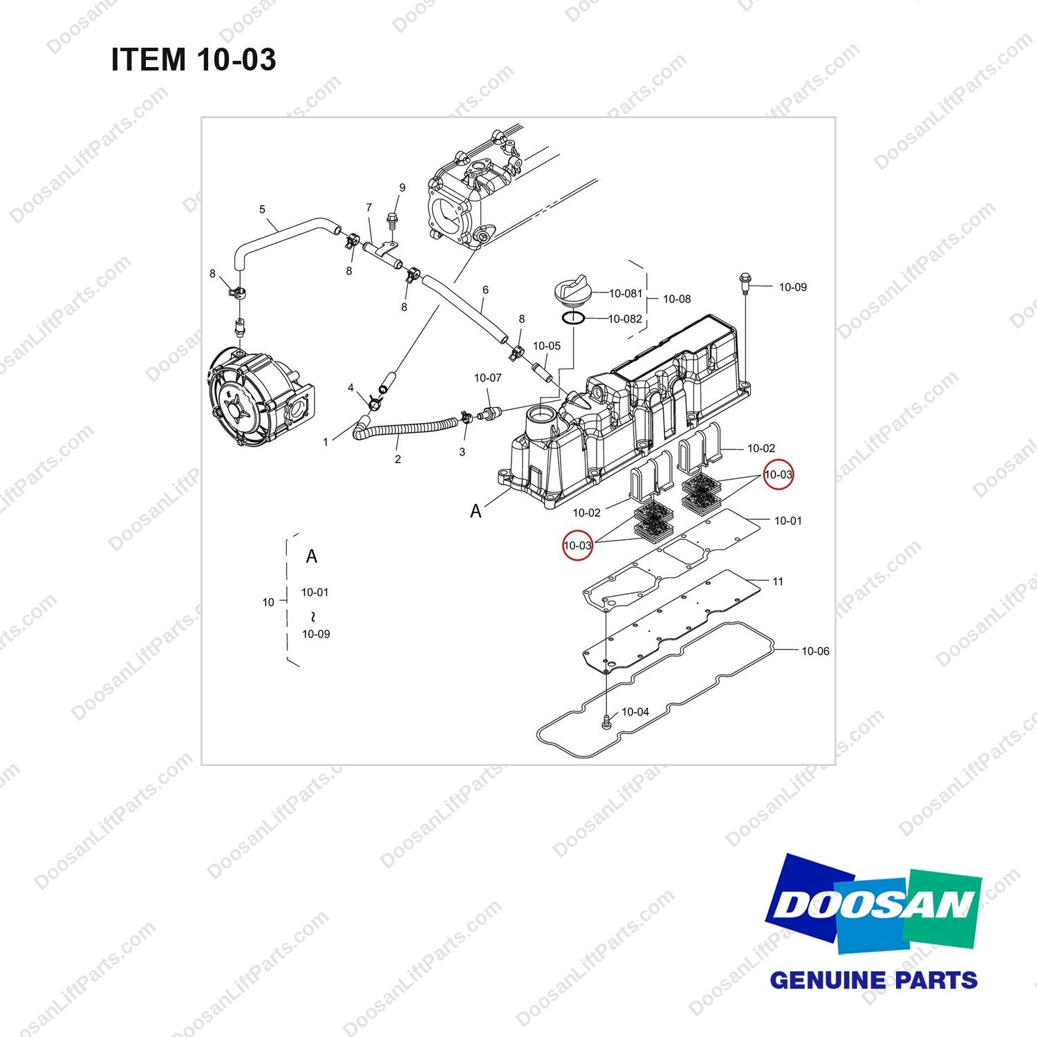 400504-00442 HEAD COVER GP - full parts diagram, item 10-03 marked - genuine Doosan / Bobcat forklift part