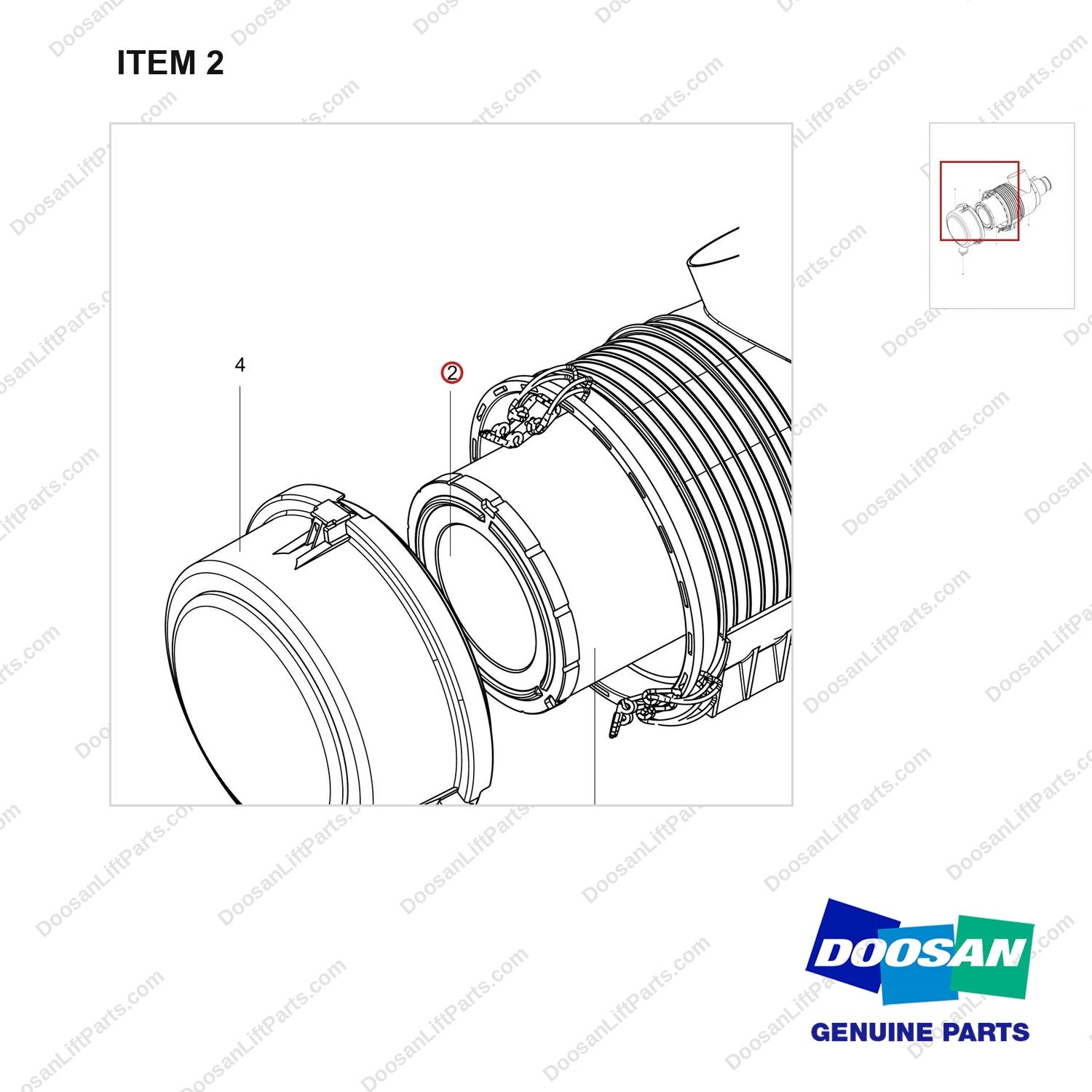 400504-00458 CLEANER ASSY,AIR;D25S-9 - parts diagram, item 2 shown - genuine Doosan / Bobcat forklift part
