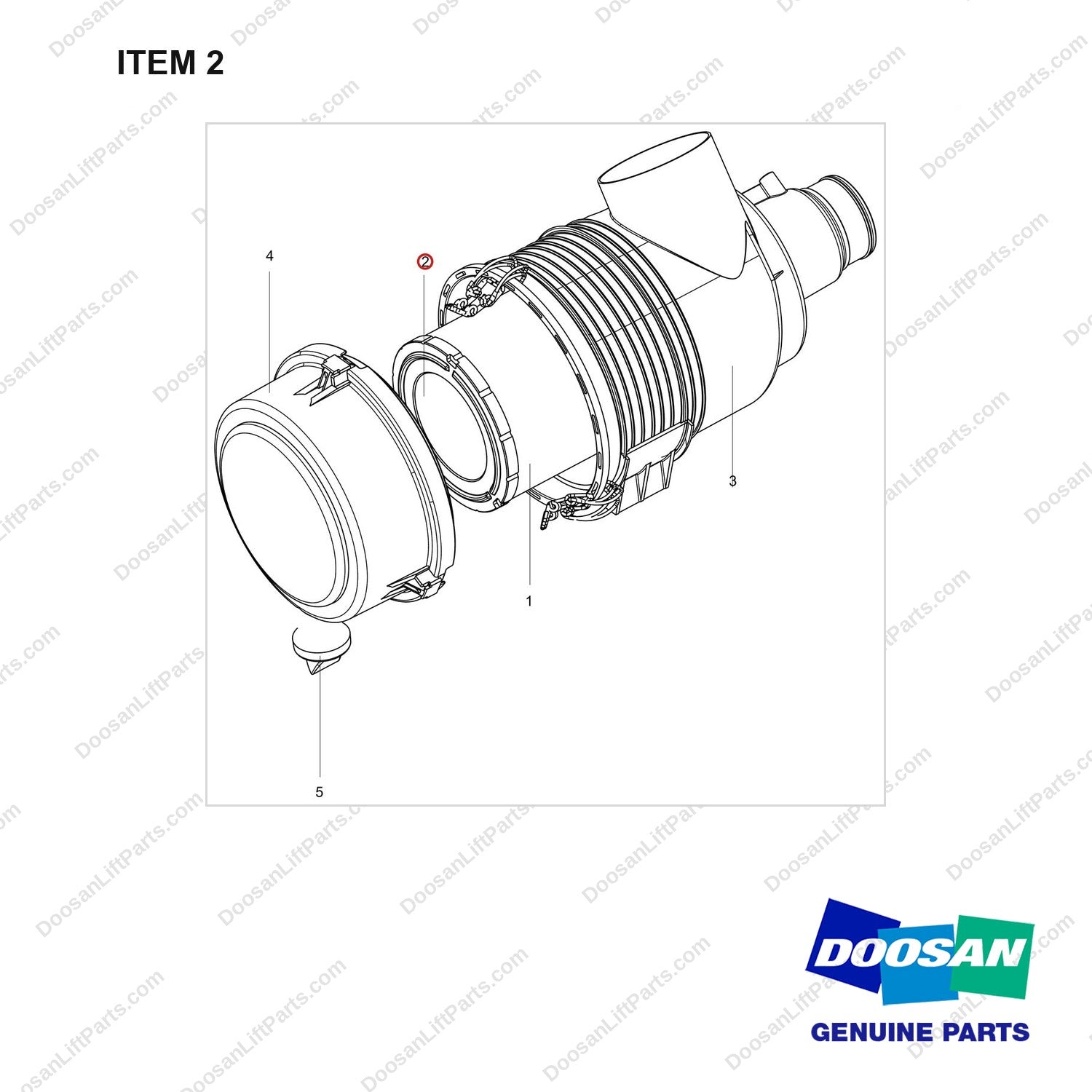 400504-00458 CLEANER ASSY,AIR;D25S-9 - full parts diagram, item 2 marked - genuine Doosan / Bobcat forklift part