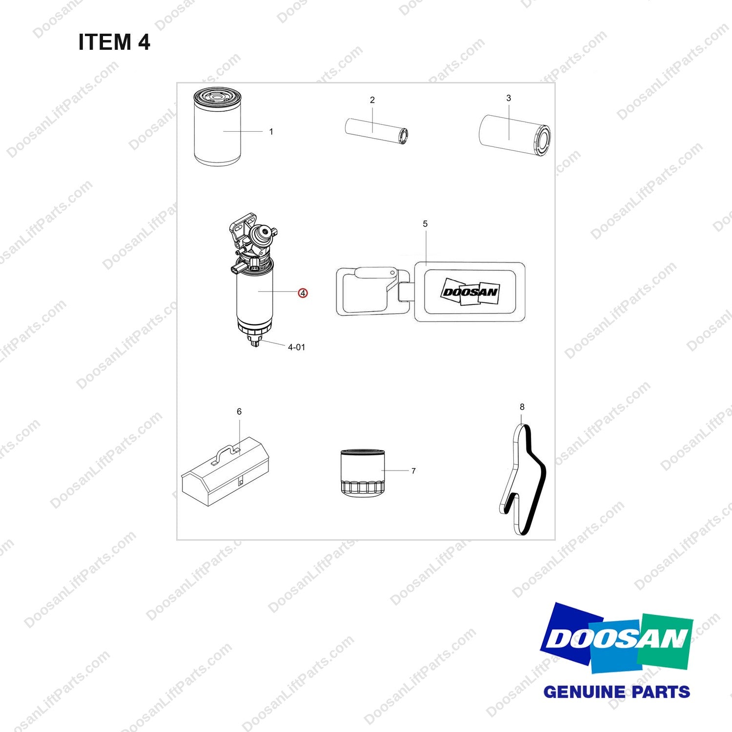 400504-00580 SPARE PARTS - full parts diagram, item 4 marked - genuine Doosan / Bobcat forklift part