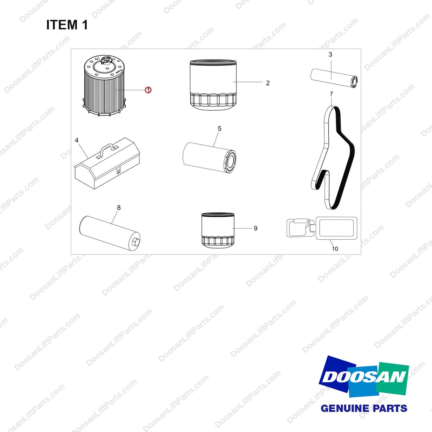 400504-00582 SPARE PART GP;4T - full parts diagram, item 1 marked - genuine Doosan / Bobcat forklift part